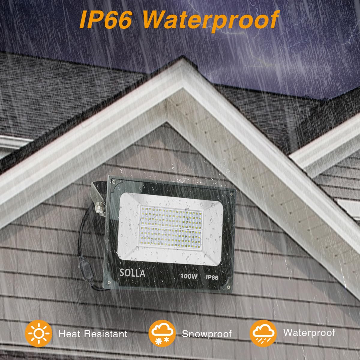 SOLLA 100W LED Flood Light 2 Pack - 10000LM 6000K Daylight White Waterproof Outdoor Floodlight for Yard, Garden, Garage, Rooftop - Bright Security & Landscape Lighting for Patio, Driveway, Warehouse & Backyard