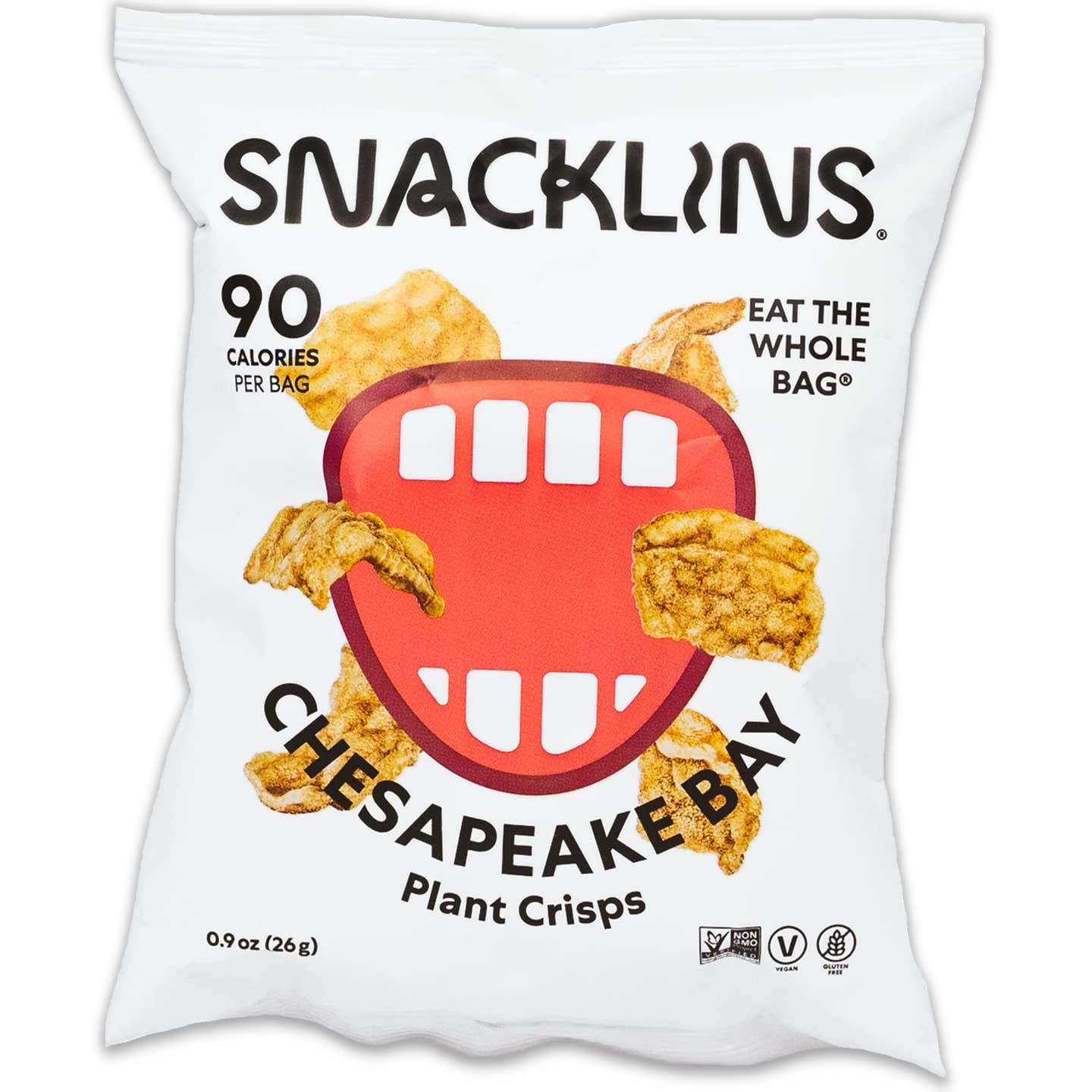SNACKLINS Plant Based Vegan Crisps - Low Calorie, Gluten-Free, Non-GMO Healthy Snacks - Chesapeake Flavor, 0.9oz (Pack of 48) - Perfect for Keto Diet, Weight Loss & On-the-Go Crunchy Snacking