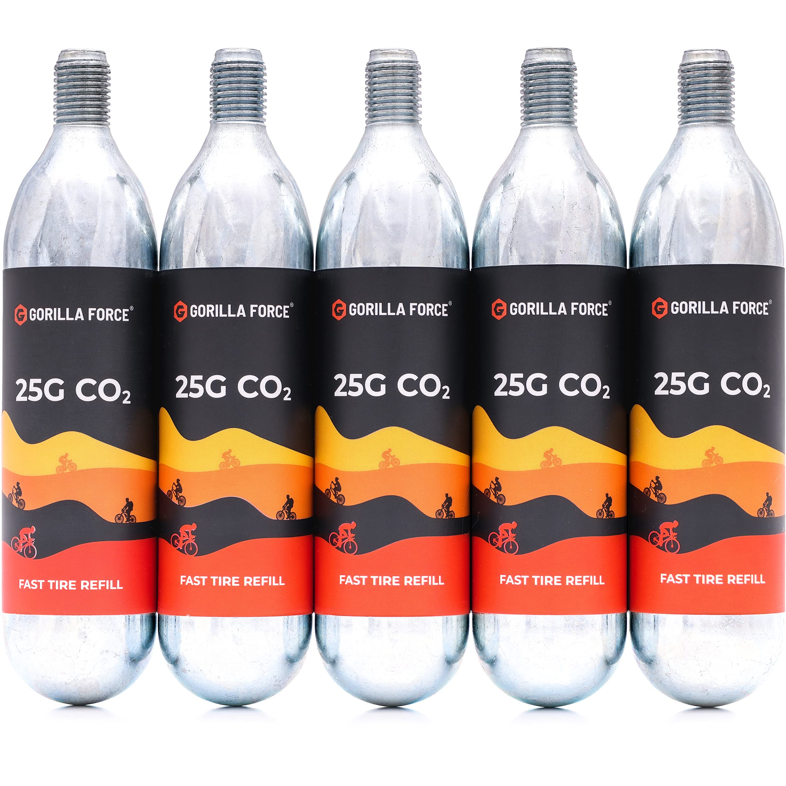 Gorilla Force 25g Threaded CO2 Cartridges Value Pack (10-Pack) - Premium Bike Tire Inflator Refills for Road & Mountain Bikes - Quick Inflation for Flat Tires During Cycling, Commuting & Outdoor Adventures
