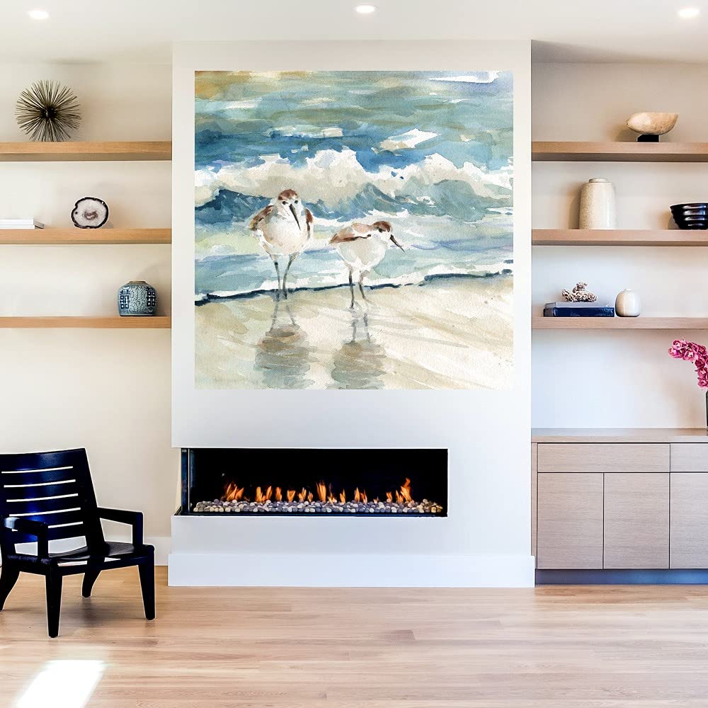 Hand-Painted Beach Birds Canvas Wall Art by Carol Robinson - 22x22 Inch Ready to Hang Coastal Decor for Living Room, Bedroom, Bathroom & Office - Perfect for Beach House, Coastal Theme & Nature-Inspired Interiors
