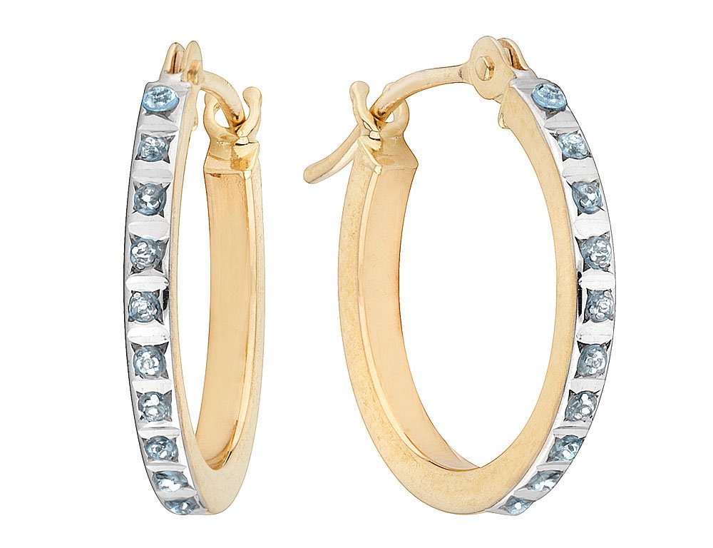 14K Yellow Gold Small Diamond Accent Hinged Hoop Earrings (2/3 Inch) - Perfect for Everyday Wear, Date Nights & Special Occasions