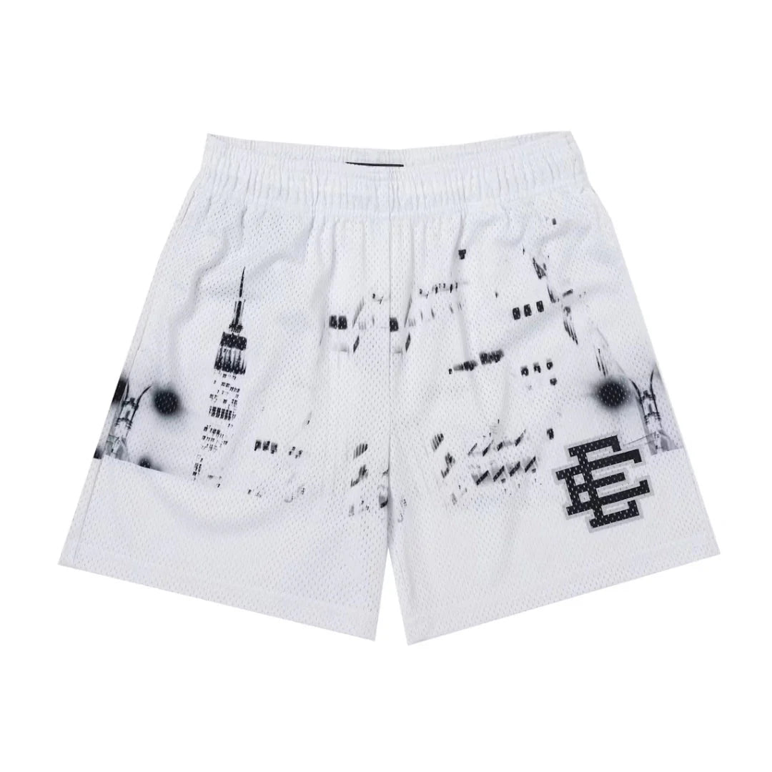 Eric Emanuel EE Basic Shorts - White Skyline Color for Men | Comfortable Athletic Shorts for Running, Gym & Casual Wear