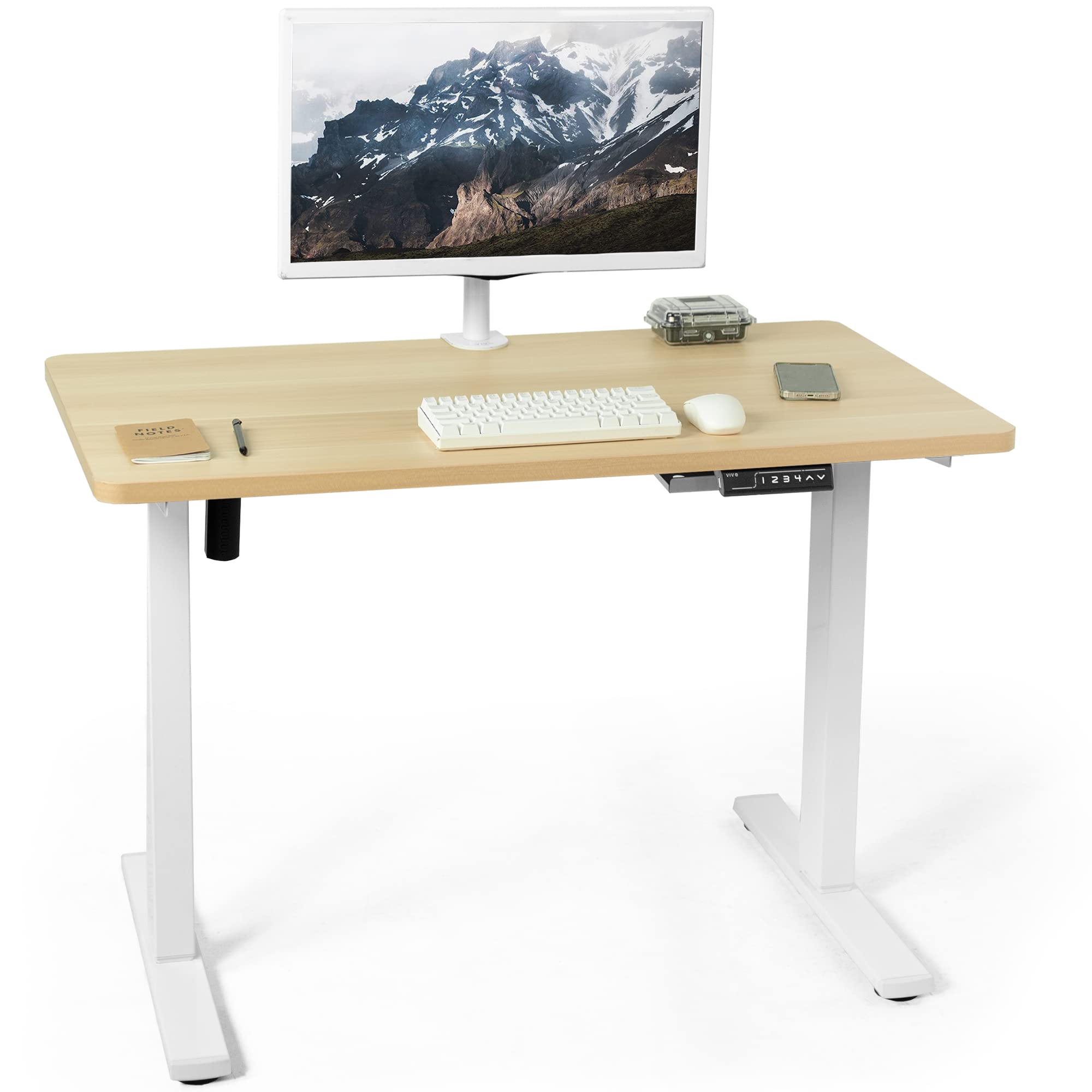 VIVO Electric 43 x 24 Inch Adjustable Height Standing Desk with Memory Controller, 1B Series - Light Wood Top & White Frame (DESK-KIT-1W4C) for Home Office, Gaming & Workspace Ergonomics