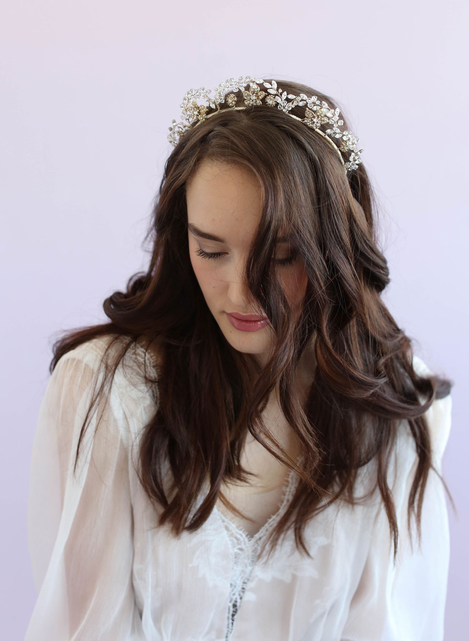 Elegant Floral Tiara with Sparkling Navette Crystal Arches - Style #611 | Perfect for Weddings, Prom, and Special Occasions