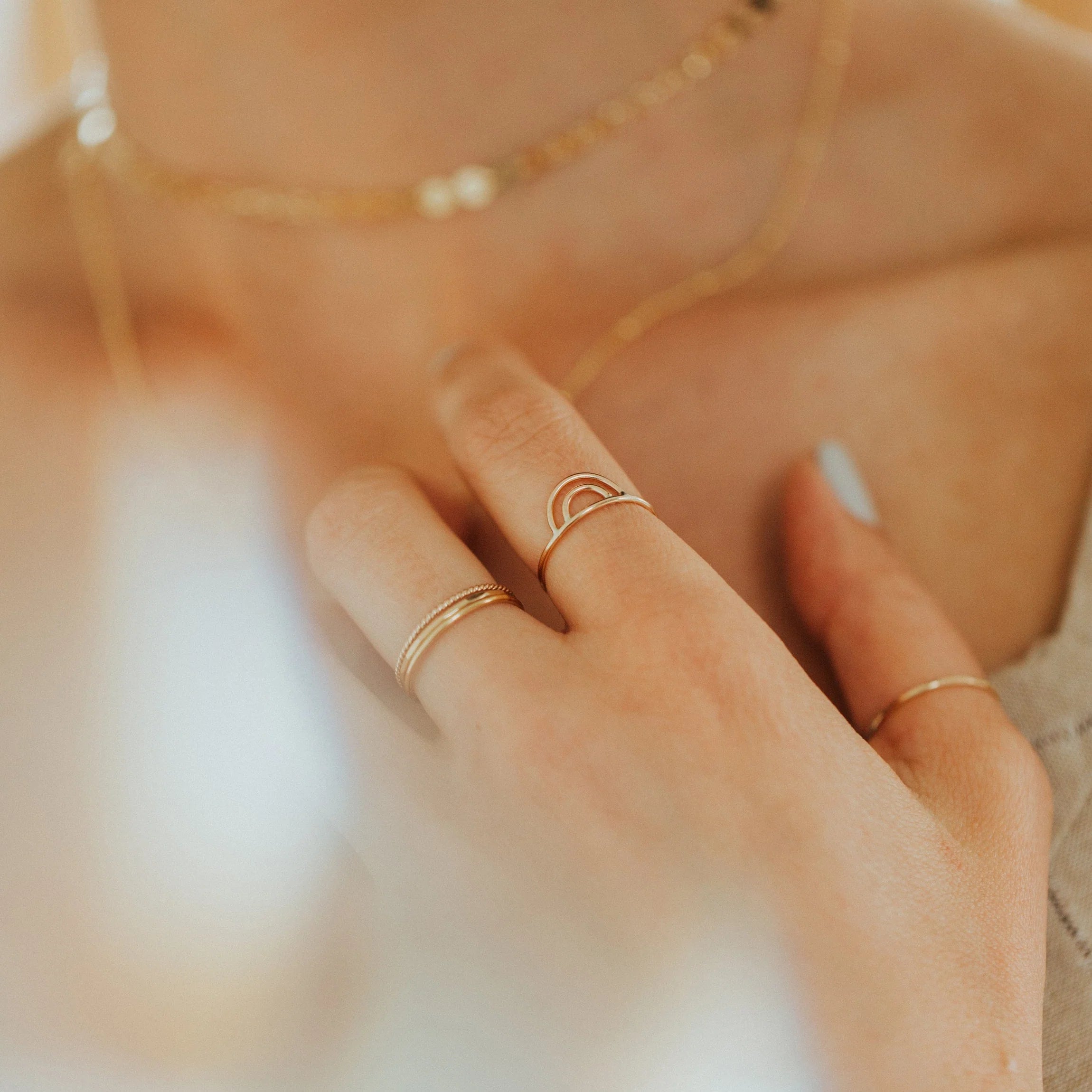 14K Gold Filled Rainbow Stacking Ring Set - Dainty Colorful Rings for Women - Perfect for Layering, Gift Giving & Everyday Wear