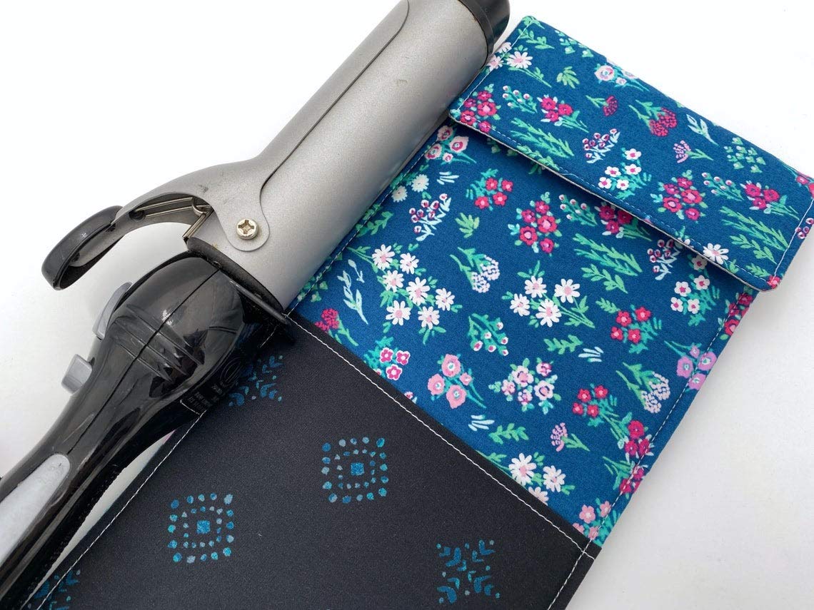 Heat Resistant Curling Iron Holder & Flat Iron Case - Aquarelle Floral Design for Hair Styling Tools | Perfect for Travel, Salon, and Home Use