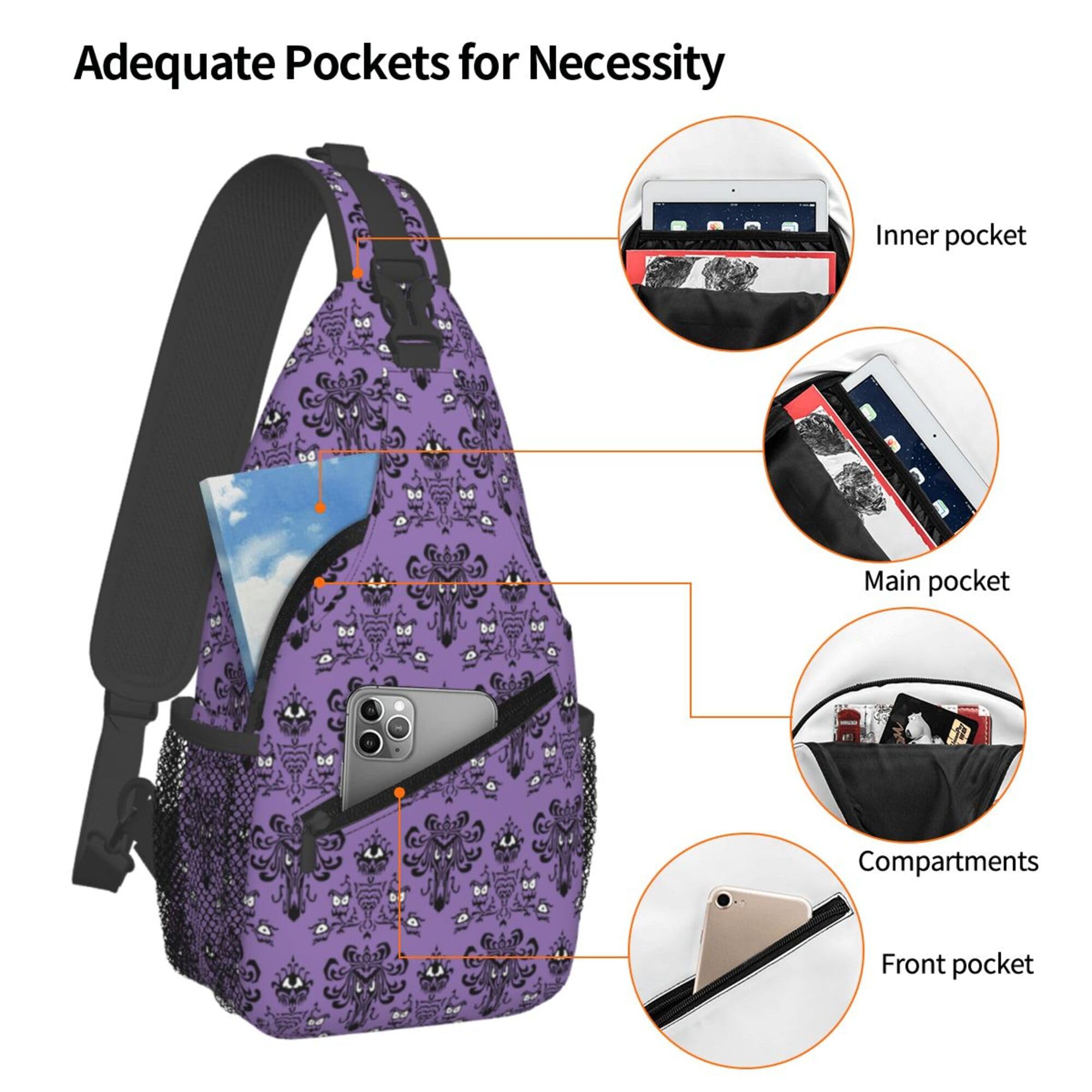 Haunted Mansion Small Crossbody Backpack - Unisex Mini Sling Bag for Gym, Sports & Travel - Durable Shoulder Chest Pack for Hiking & Daily Use