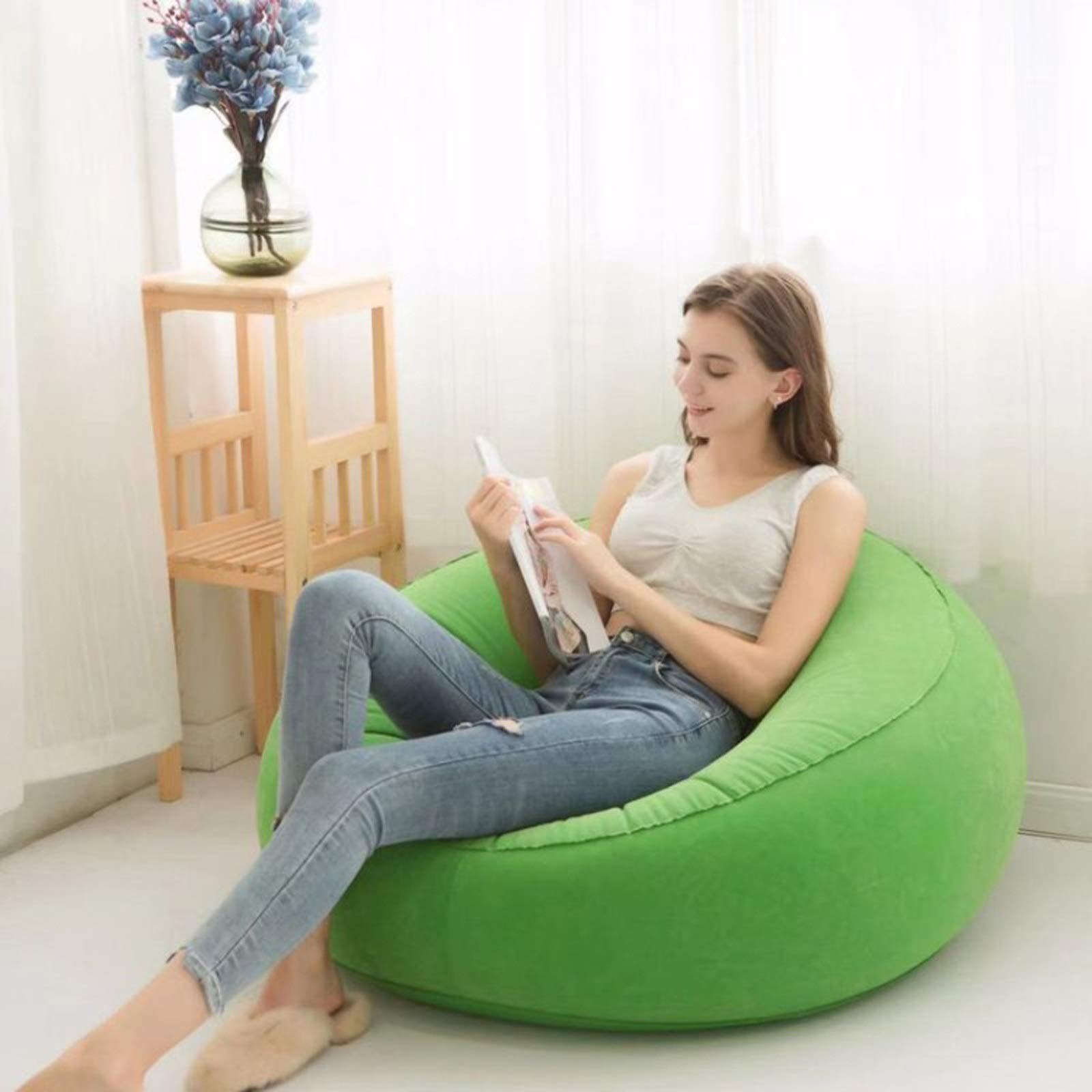 Inflatable Flocking Sofa - Portable Lazy Chair for Home, Office & Outdoor Use - Red Comfortable Lounger for Nap, Lunch Break, Camping & Beach Relaxation