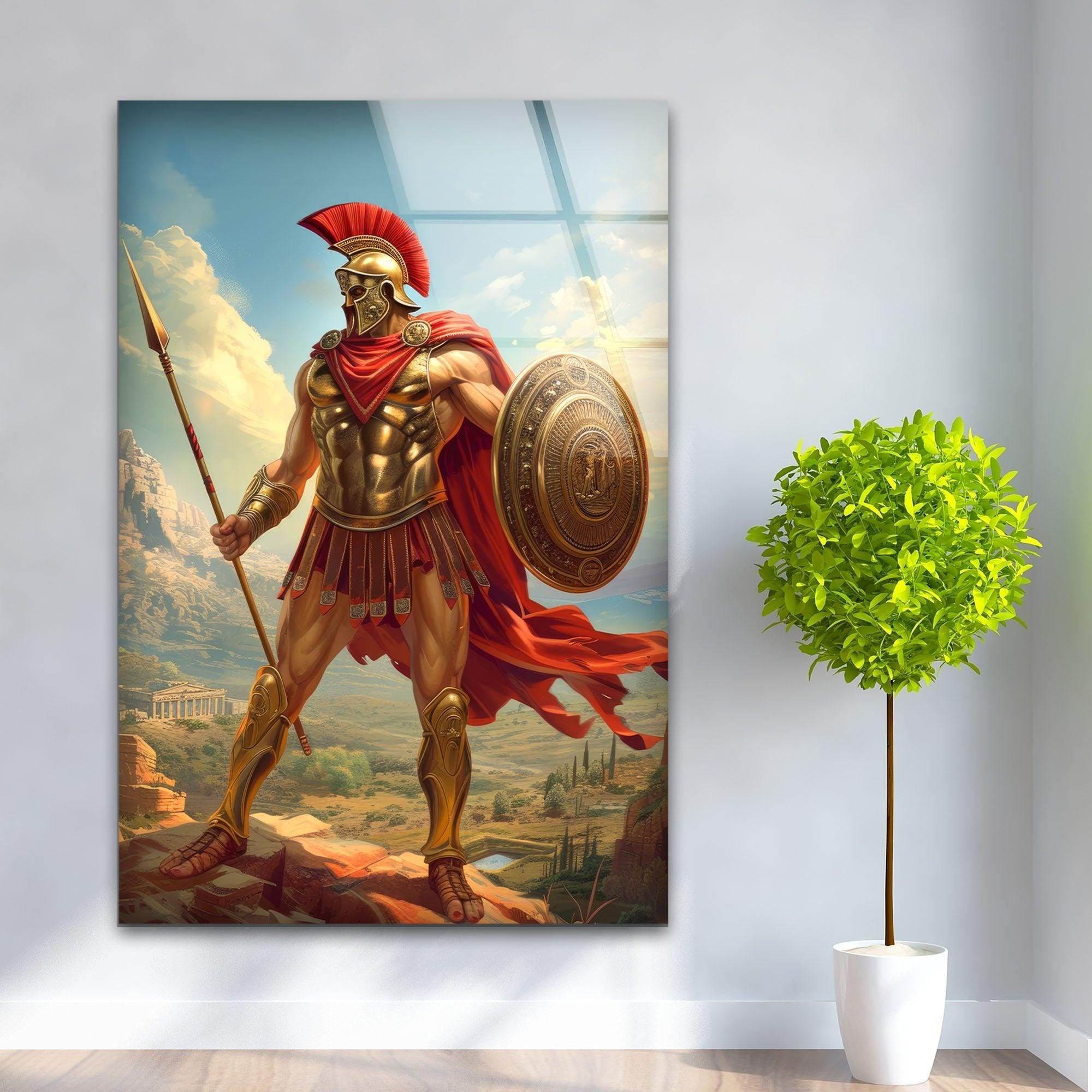 Ancient Gladiator Glass Wall Art - Handmade Roman Warrior Mosaic for Home & Office Decor - Perfect for Living Room, Bedroom, or Office Wall Display
