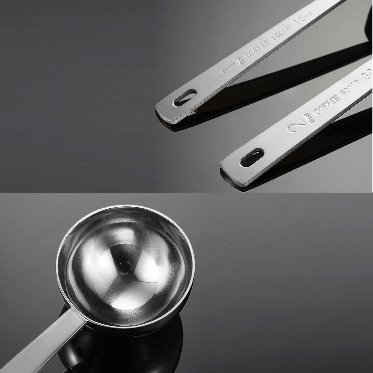 Premium Stainless Steel Coffee Scoop Set - 1 Tbsp & 2 Tbsp Measuring Spoons for Ground Coffee, Tea, Sugar, Flour & Liquids | Durable Long Handle Design for Easy Scooping & Precise Measurements | Perfect for Home Baristas, Coffee Shops & Baking Enthusiasts