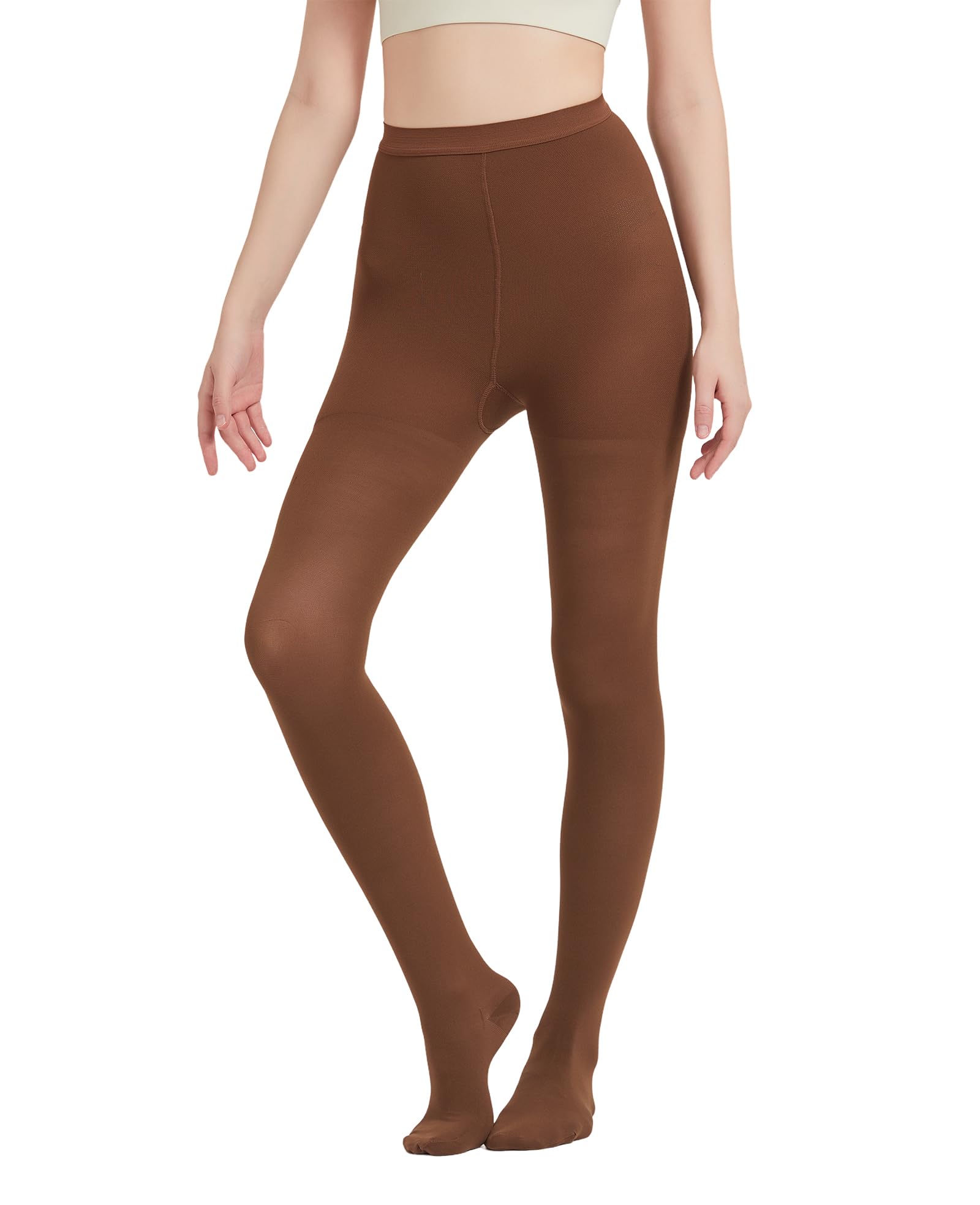 MGANG Medical Compression Pantyhose for Women & Men - 20-30 mmHg Firm Support, Closed Toe, Opaque, Waist High Leggings for Varicose Veins, Edema & DVT - Brown | Ideal for Travel, Pregnancy & Post-Surgery Recovery
