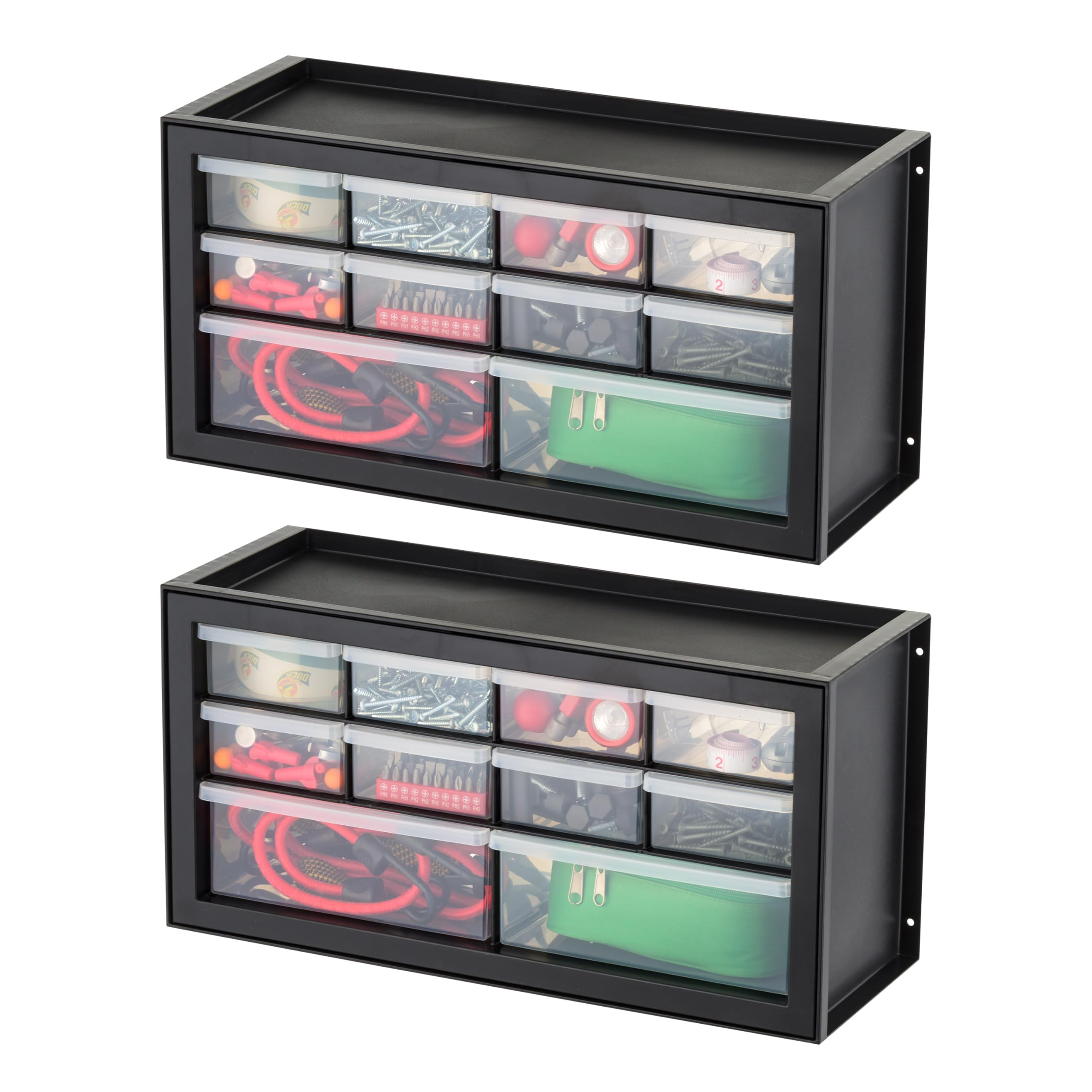 IRIS USA 10-Drawer Small Parts Organizer, 2-Pack Black Plastic Storage Cabinet for Screws, Nuts, Bolts, Nails & Craft Supplies - Perfect for Hardware Organization, Art Studio Storage & Drink Flavor Packet Sorting