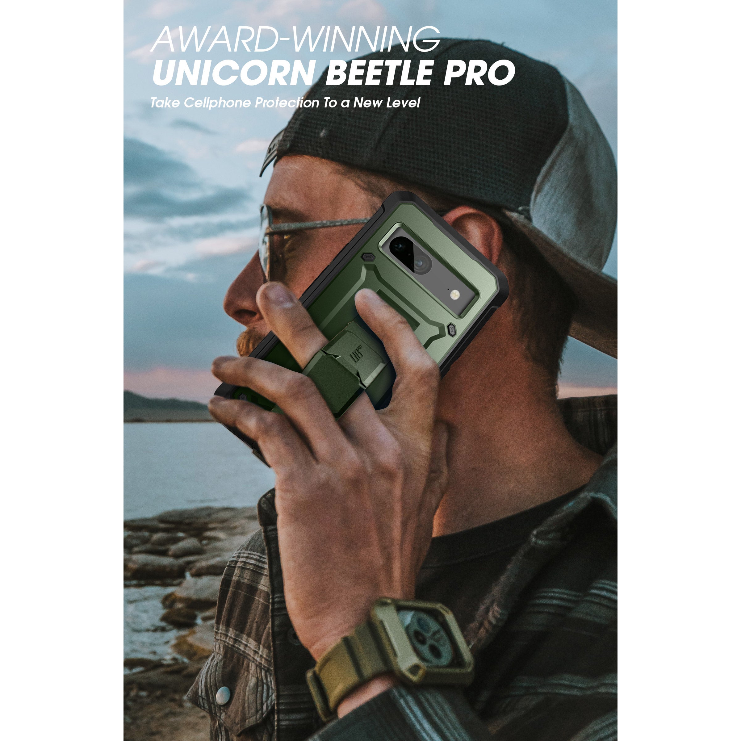 Google Pixel 7 Case - Unicorn Beetle PRO Rugged Holster with Kickstand | Dark Green Protective Cover | Shockproof & Drop Proof | Perfect for Outdoor, Work & Travel
