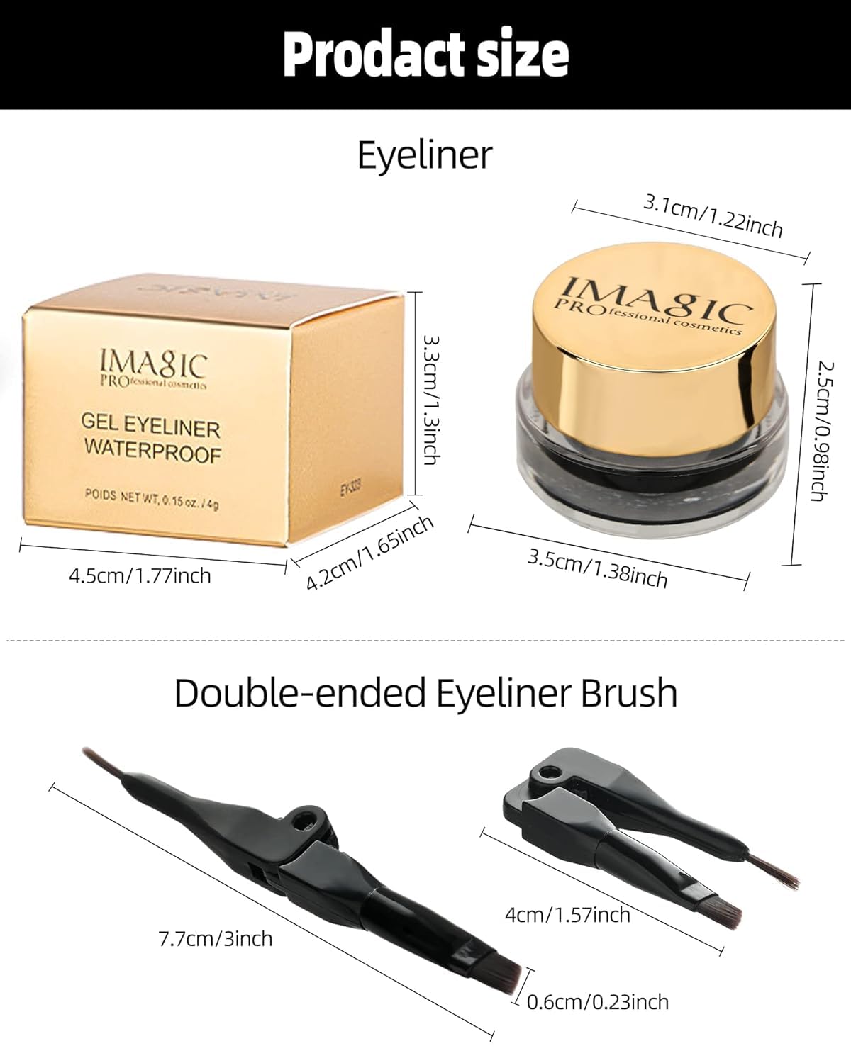 COSLUXE IMAGIC Waterproof Gel Eyeliner - Long Lasting Smudge Proof Eye Liner with Brush (4g, Black 01) for Professional Makeup & Everyday Wear