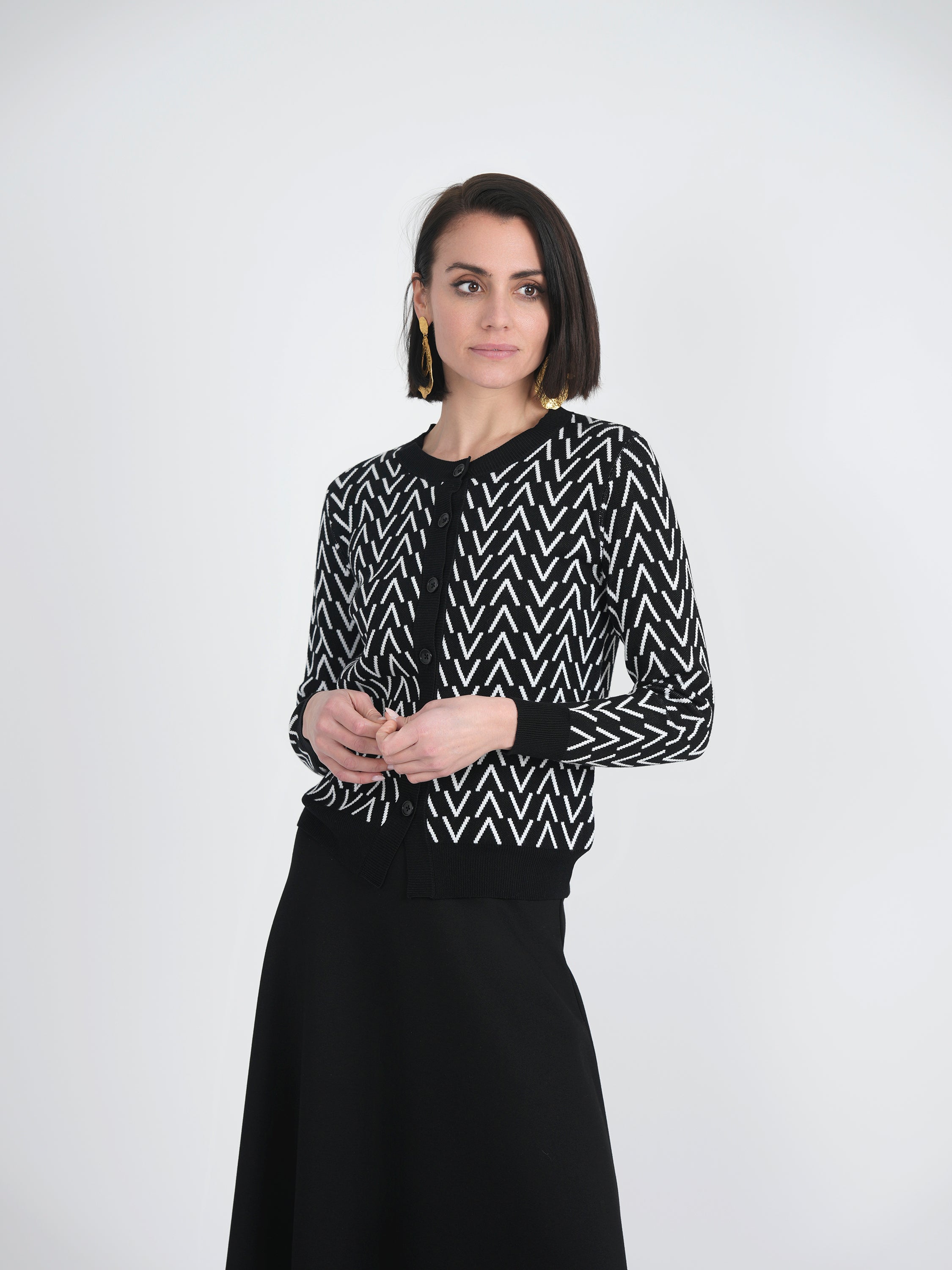 Stylish Crew Neck Printed Knit Cardigan for Women - Soft Comfortable Open Front Sweater - Perfect for Fall Layering & Casual Outfits