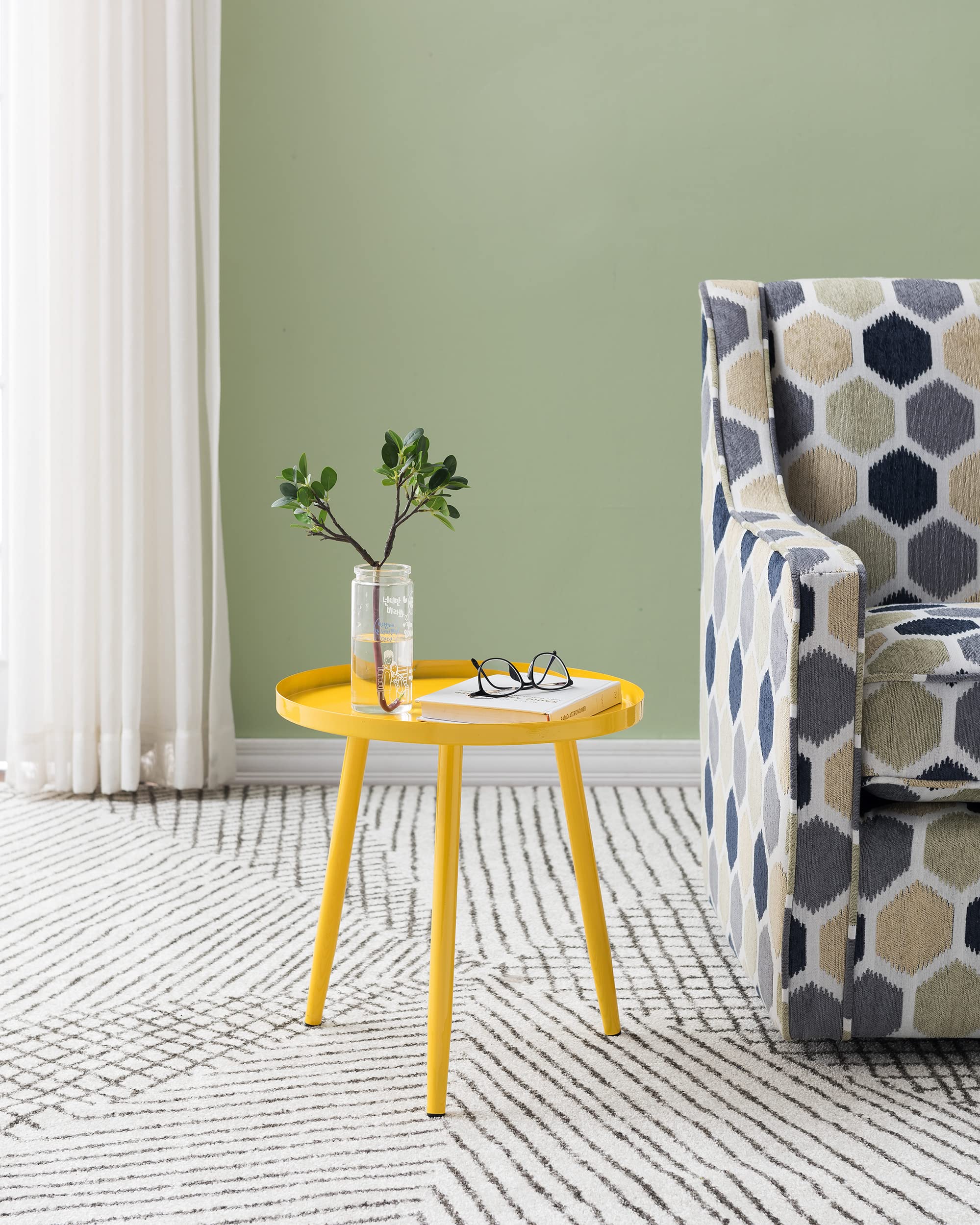 Kings Brand Furniture - Round Metal Side End Table, Nightstand Accent Table, Pedestal Plant Stand for Bedroom & Living Room - Yellow | Perfect for Small Spaces, Home Decor, and Indoor Plants