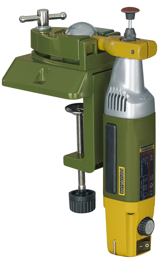 Proxxon 28610 Universal Holder UHZ with Clamp - Green Tool Holder for Precision Drilling & Crafting | Perfect for DIY Projects & Woodworking