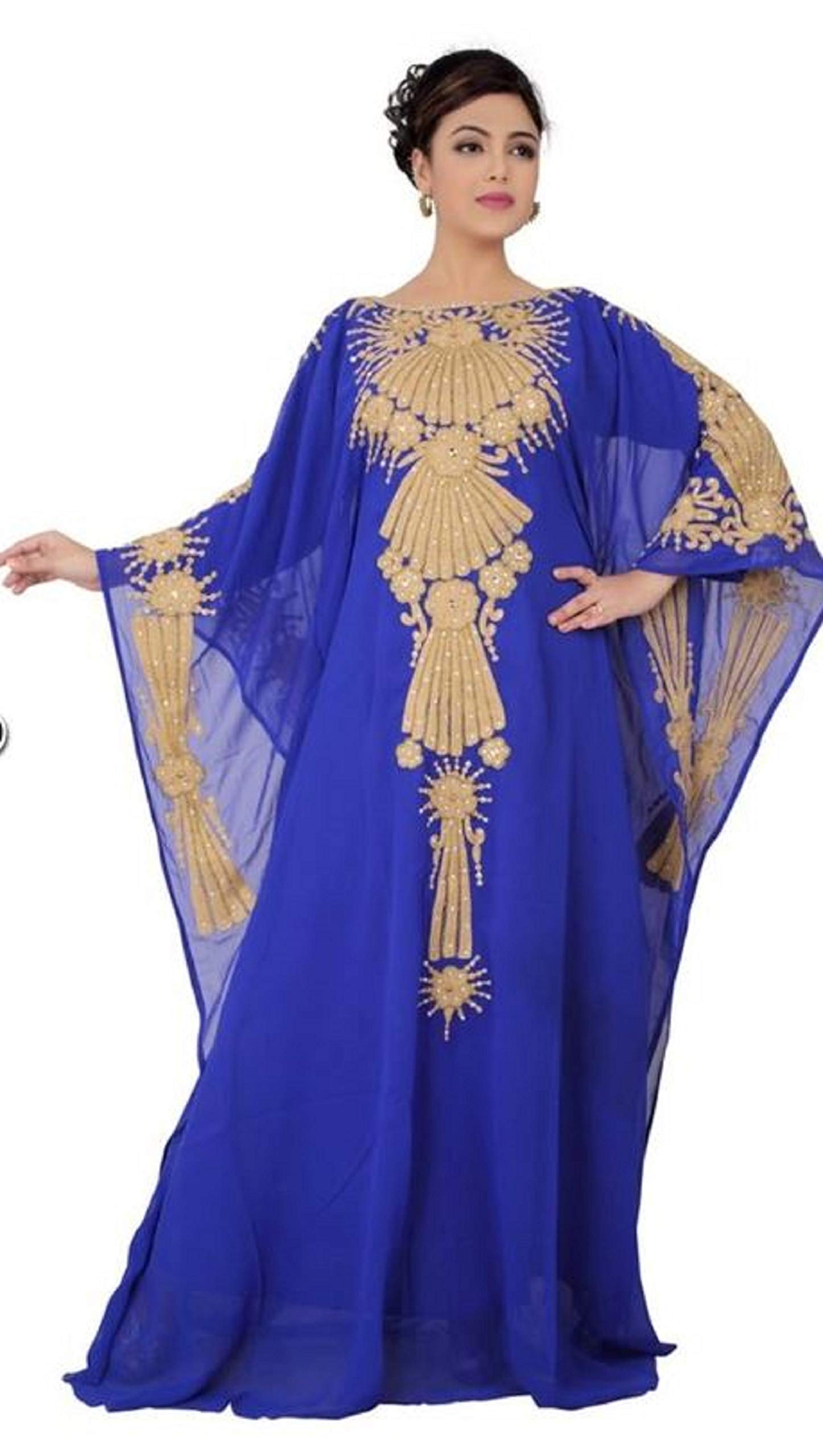 Elegant Blue Kaftan Maxi Dress for Women - Boho Evening Gown, Wedding Guest & Cocktail Party Dress - Perfect for Beach Vacations, Summer Outings & Special Occasions