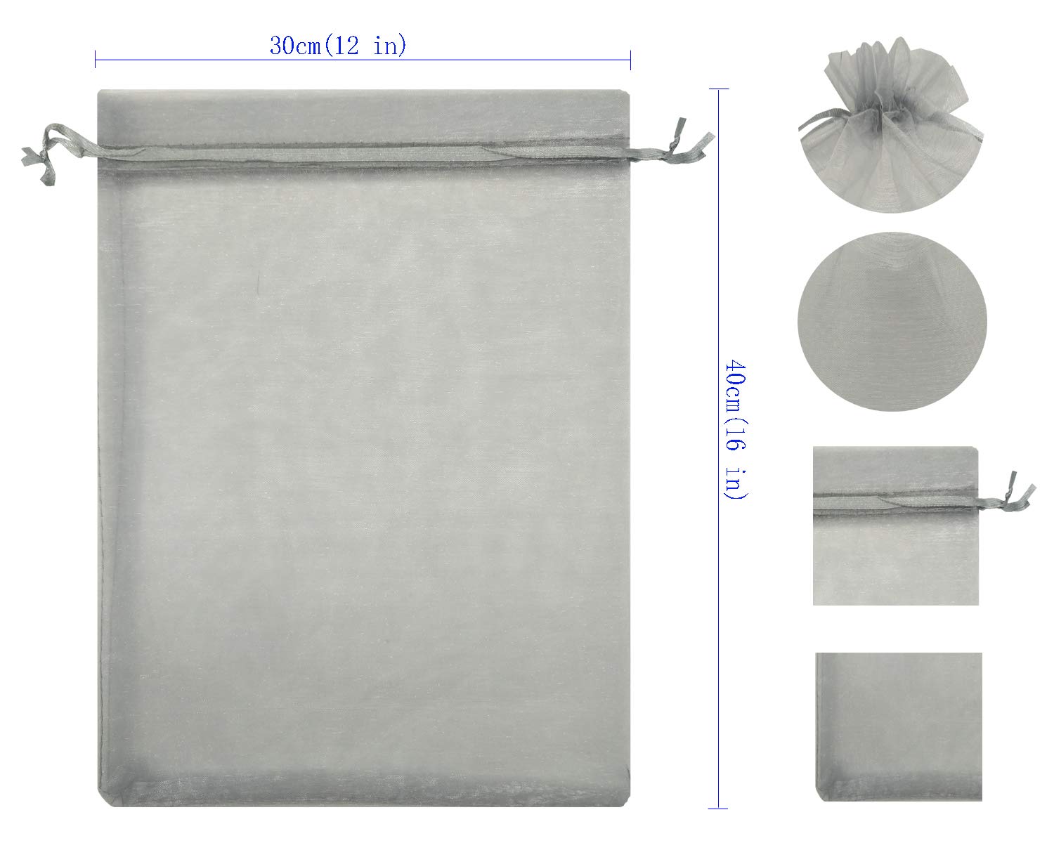 50pcs Sheer Organza Favor Bags 12x16 Inches - Large Silver Grey Drawstring Gift Bags for Wedding Favors, Party Decorations & Jewelry Packaging