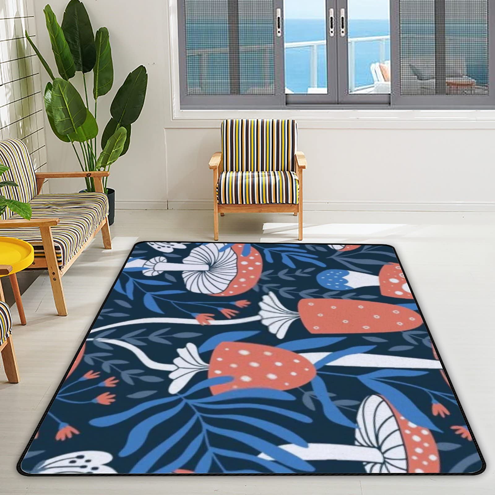 Non-Slip Soft Area Rugs 60x39in - Mushroom Flowers Collection for Bedroom, Living Room, Dorm, Nursery & Office - Large Indoor Floor Mats, Runner Rug, Kids Comfy Carpet, Home Decor (Perfect for Cozy Spaces & High-Traffic Areas)