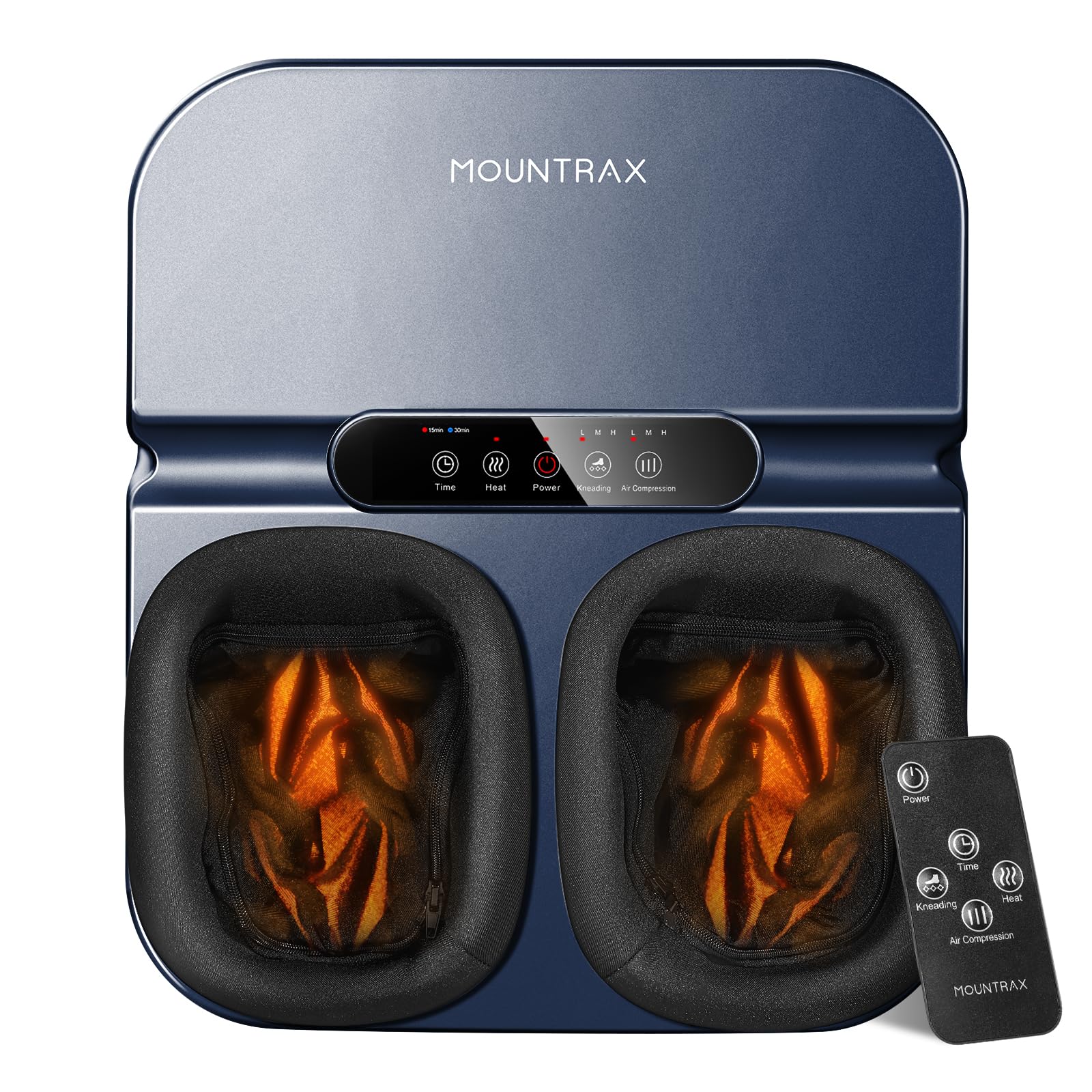 MOUNTRAX Shiatsu Foot Massager with Heat and Remote Control - Deep Kneading, Soothing Warmth for Men & Women - Fits Up to Size 12 Feet - Perfect for Relaxation After Work, Travel, or Home Spa (Blue)