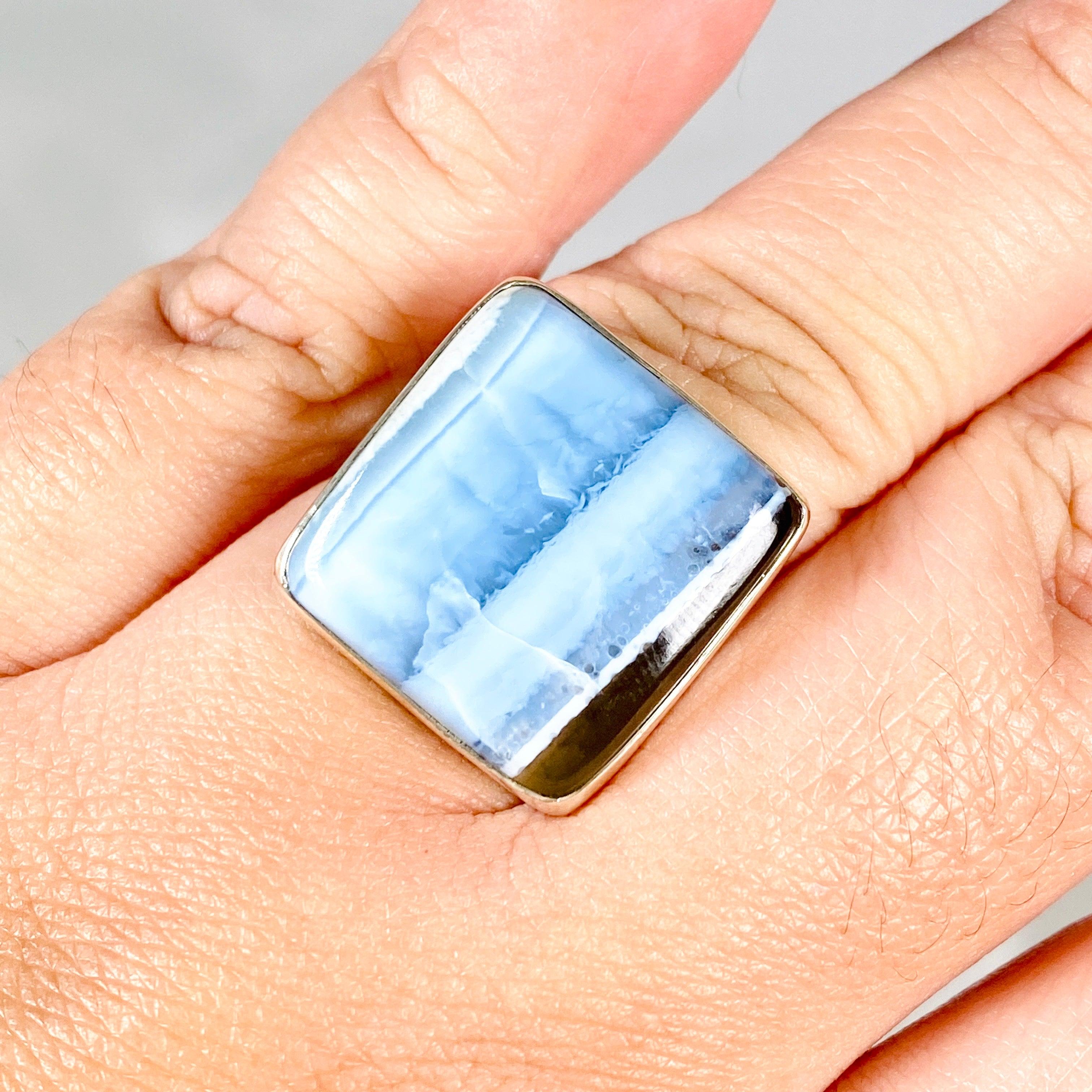 Owyhee Blue Opal Square Ring Size 11 - Handmade Sterling Silver Jewelry for Women, Unique Gemstone Gift for Her - Perfect for Weddings, Anniversaries & Special Occasions