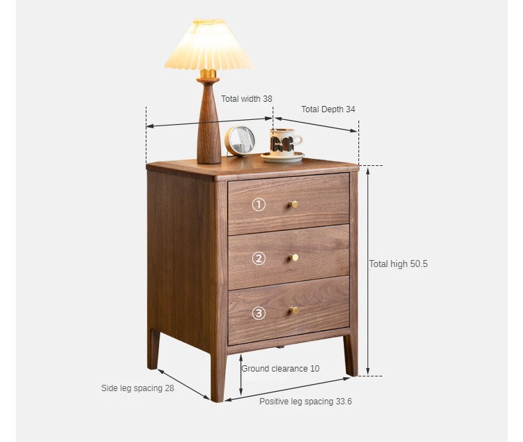 Premium Black Walnut Solid Wood Nightstand - Modern Nordic Style Bedside Table for Bedroom, Living Room & Office Furniture