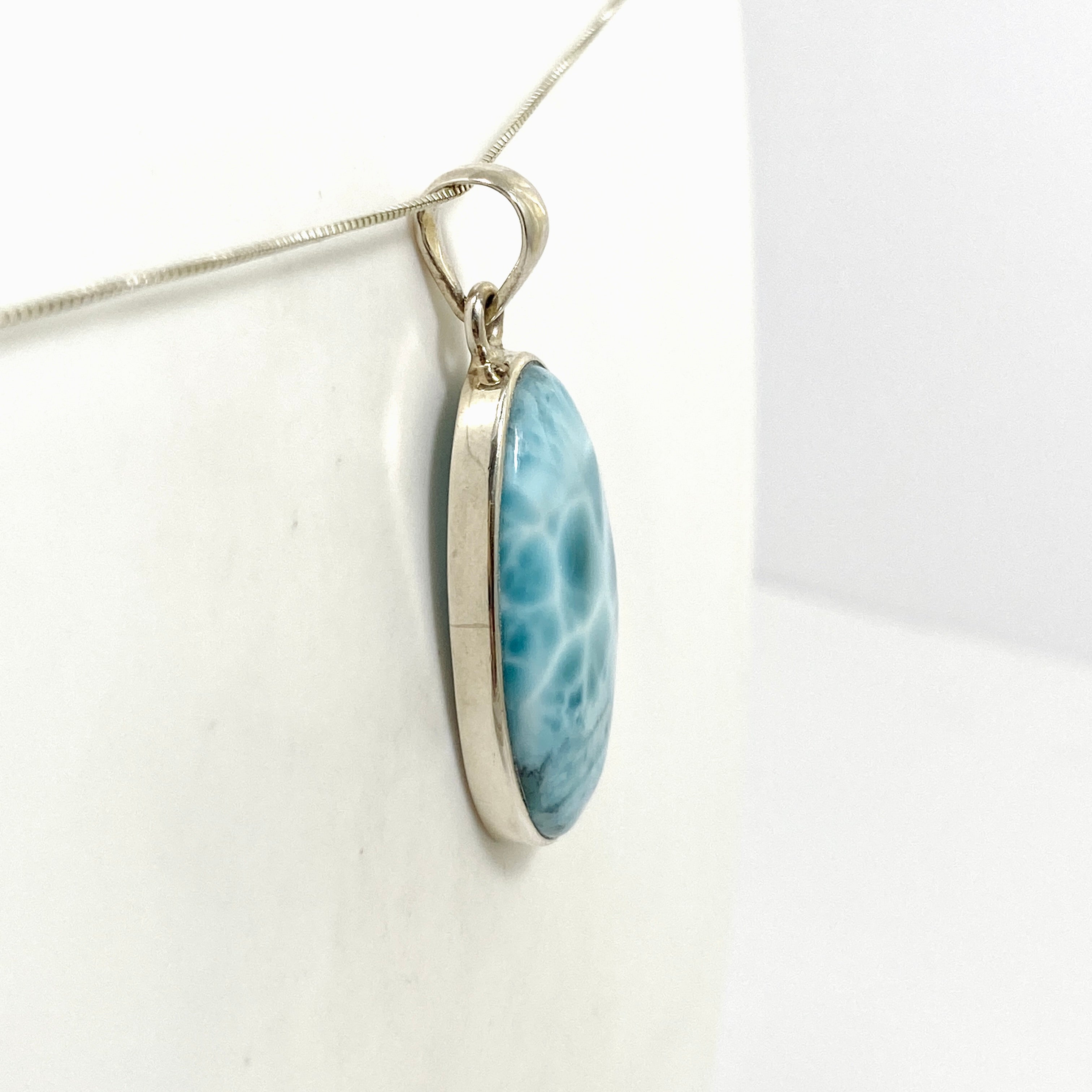 Natural Larimar Oval Cabochon Pendant - Handmade Blue Stone Jewelry PPGJ872 - Perfect for Beach Vacations & Boho Fashion