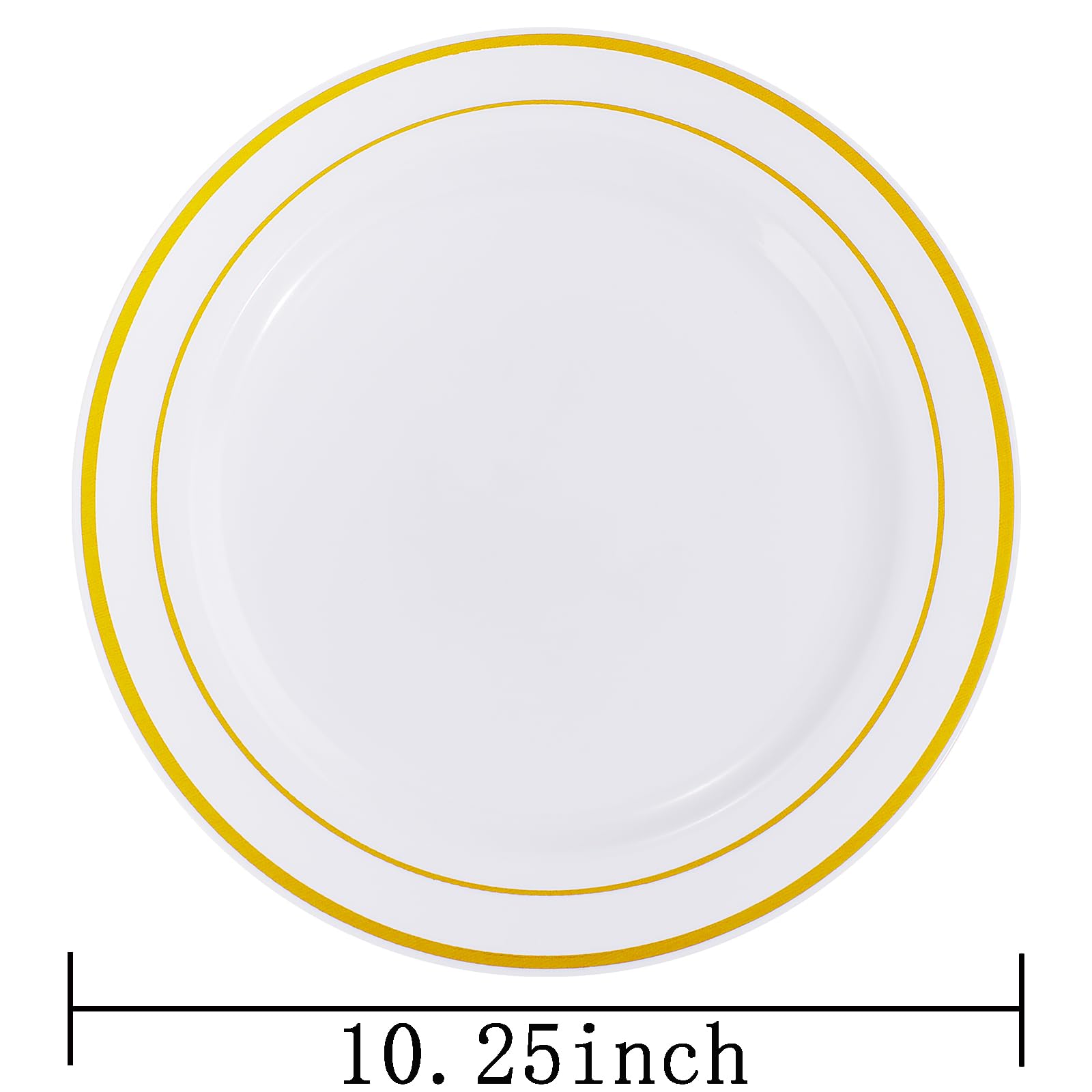 60-Pack 10.25 Inch Gold Rimmed Plastic Dinner Plates - Elegant Disposable White Plates for Wedding, Party, Banquet & Special Events - Perfect for Catering, Buffets & Formal Dining