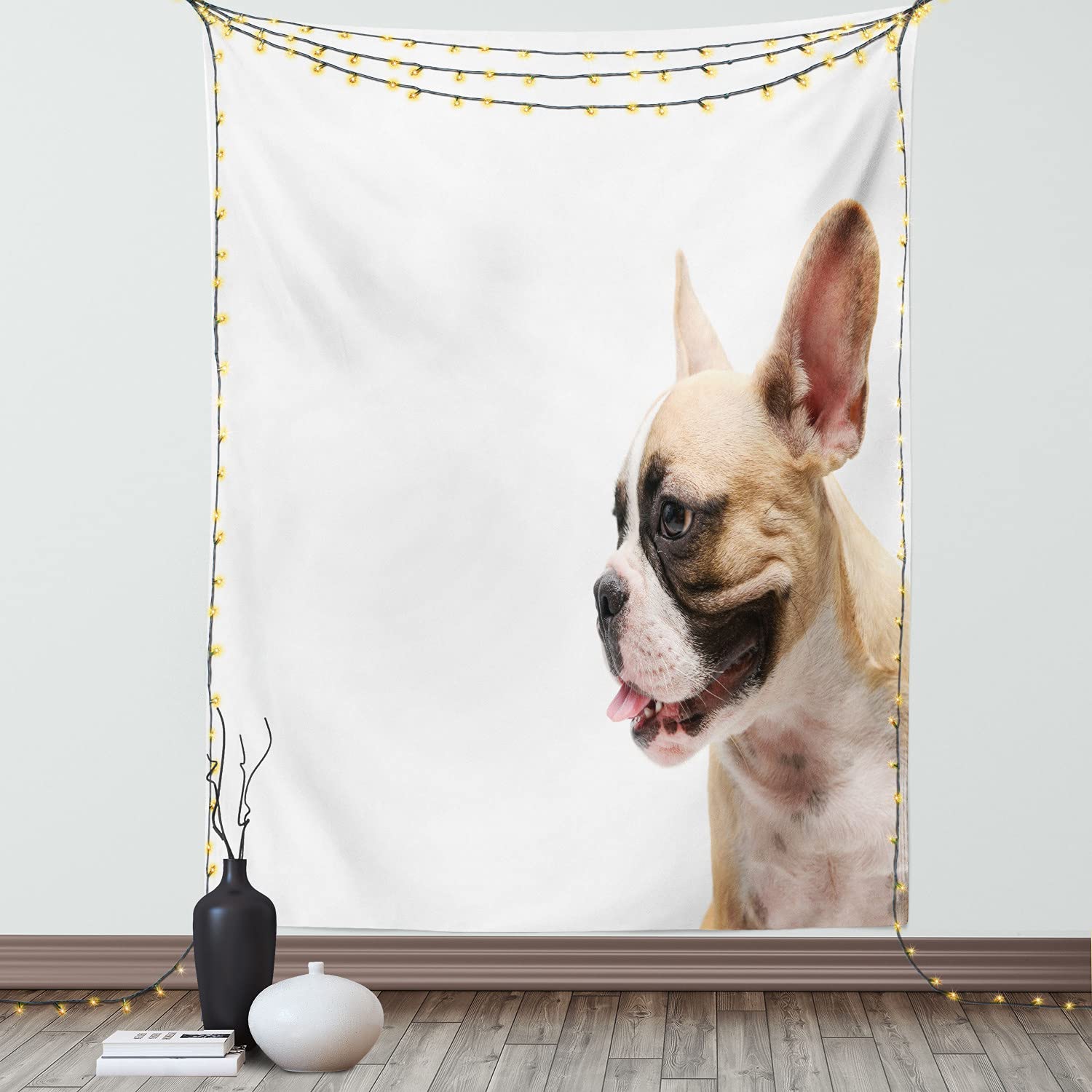 Ambesonne French Bulldog Tapestry Wall Hanging - 40x60 Inch Dog Decor with Tongue Out Design in White & Multicolor for Bedroom, Living Room, Dorm - Perfect for Pet Lovers & Home Decor