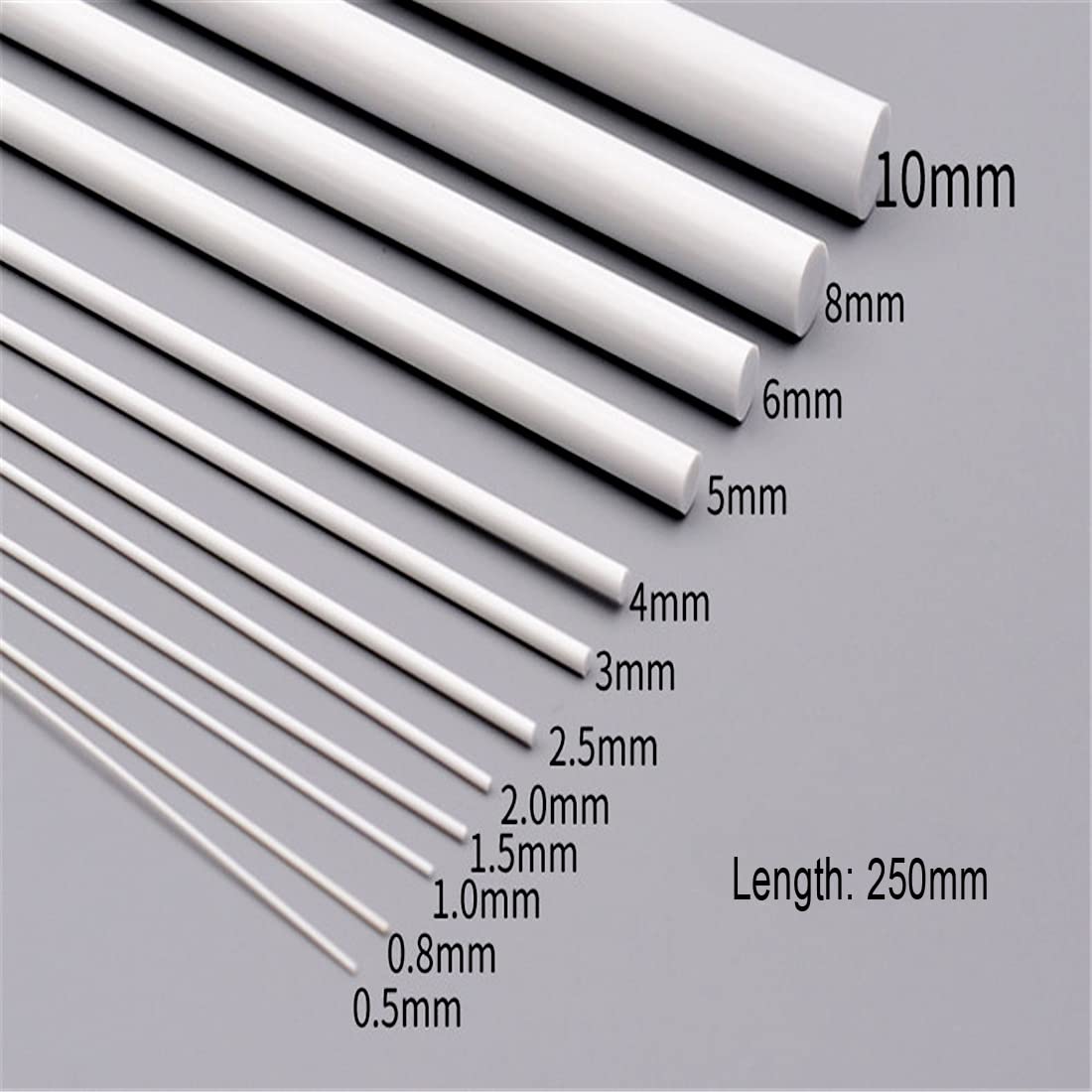 50PCS White ABS Styrene Plastic Round Rods 0.8mm x 250mm for DIY Projects - Dollhouse Accessories, Miniature Models, Sand Table Scenes, Architectural Crafts & Hobby Building