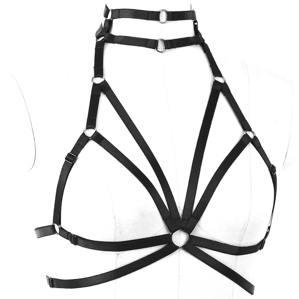 **Women's Gothic Punk Hollow-Out Body Harness Bra - Adjustable No Cup Bralette for Prom, Rave & Festival Fashion - Perfect for Gothic, Punk & Alternative Style Outfits**
