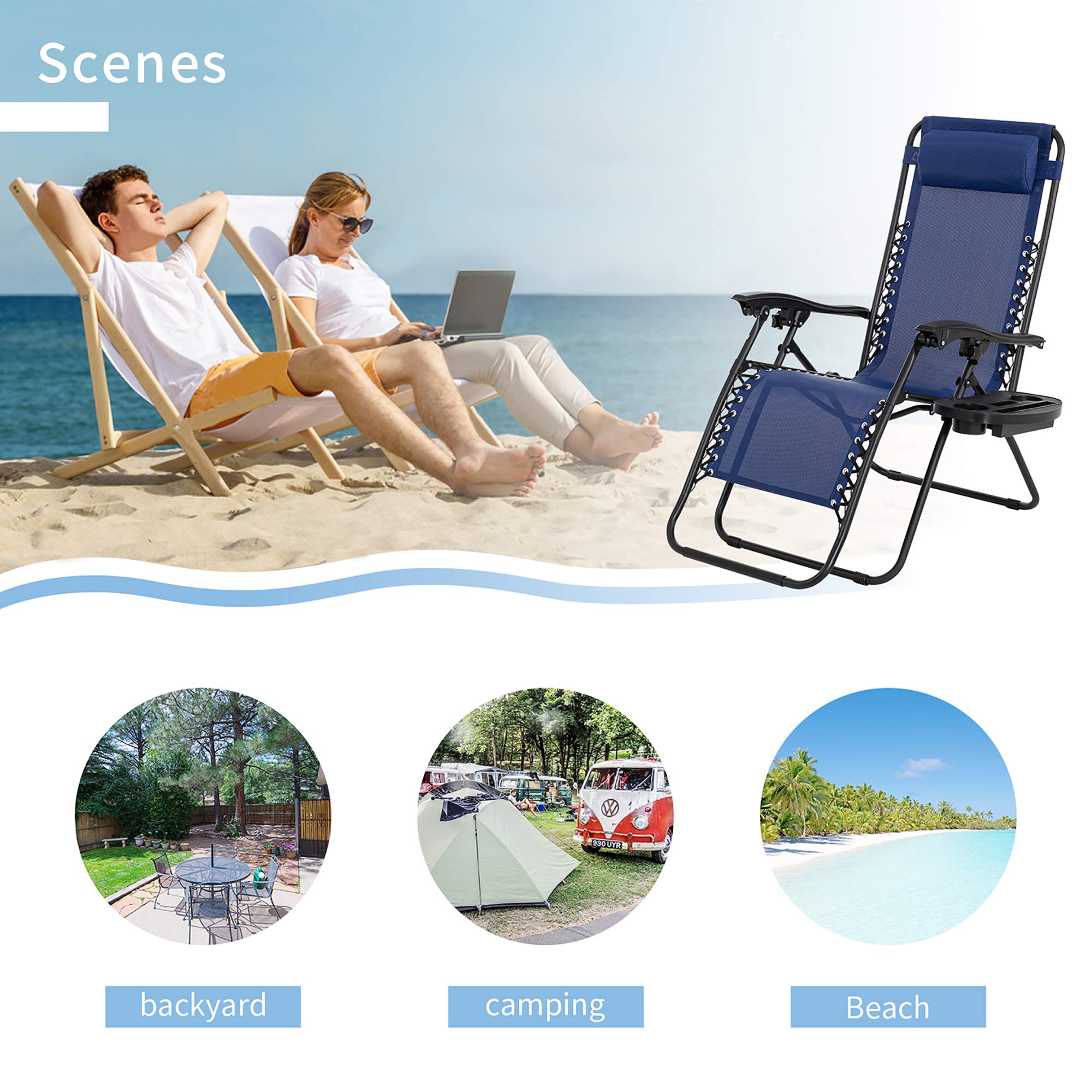 Premium SUNLEI Outdoor Chaise Lounge Chairs Set of 2 - Adjustable Folding Recliner for Patio, Beach, Poolside & Lawn - Portable Deck Furniture (Blue) | Perfect for Sunbathing, Relaxing by the Pool or Backyard Lounging