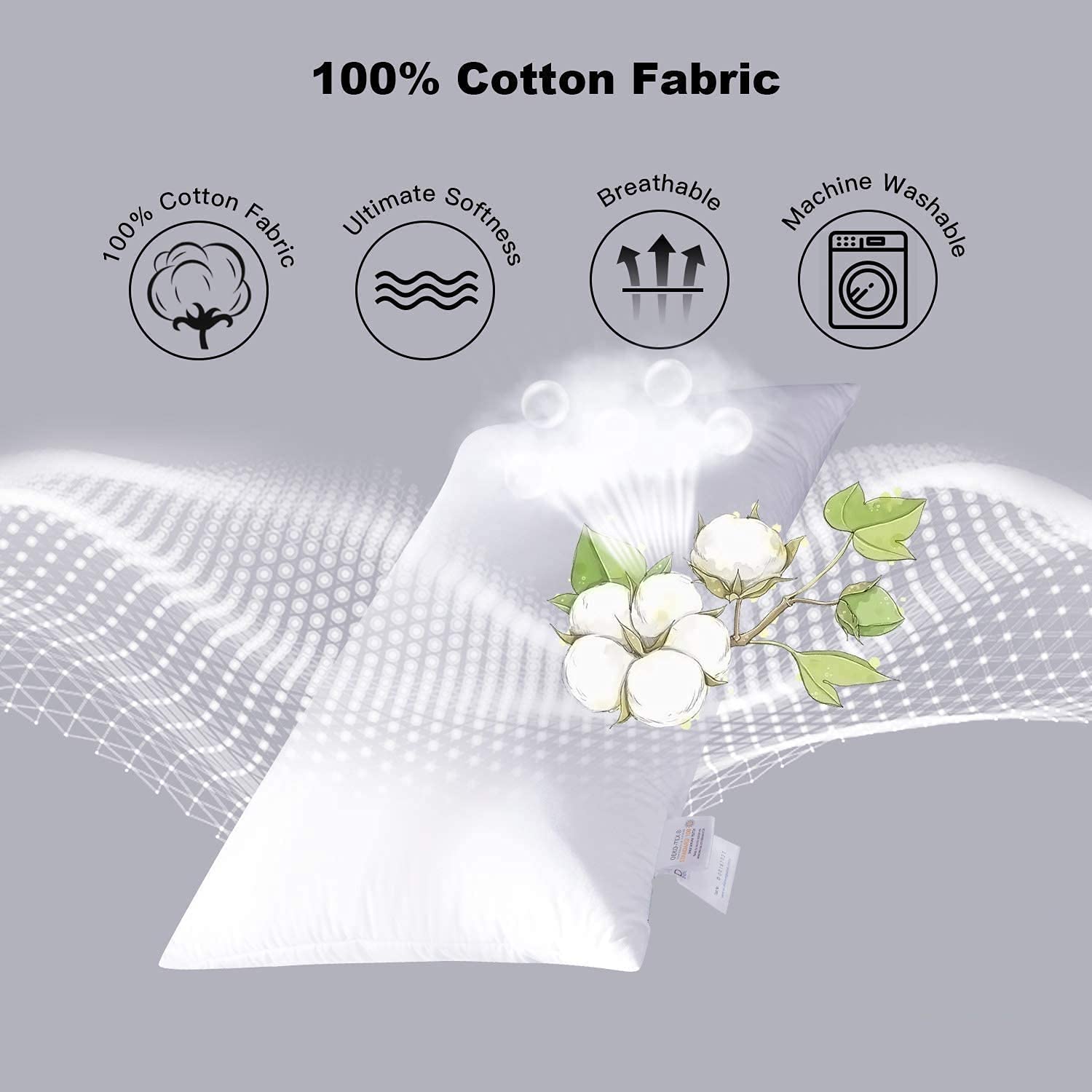 Premium 100% Natural Cotton 600 TC Body Pillow Cover - 20 x 54 Inch with Zipper Closure, White Stripe Design - Soft & Breathable for Side Sleepers, Pregnancy Support & Home Decor