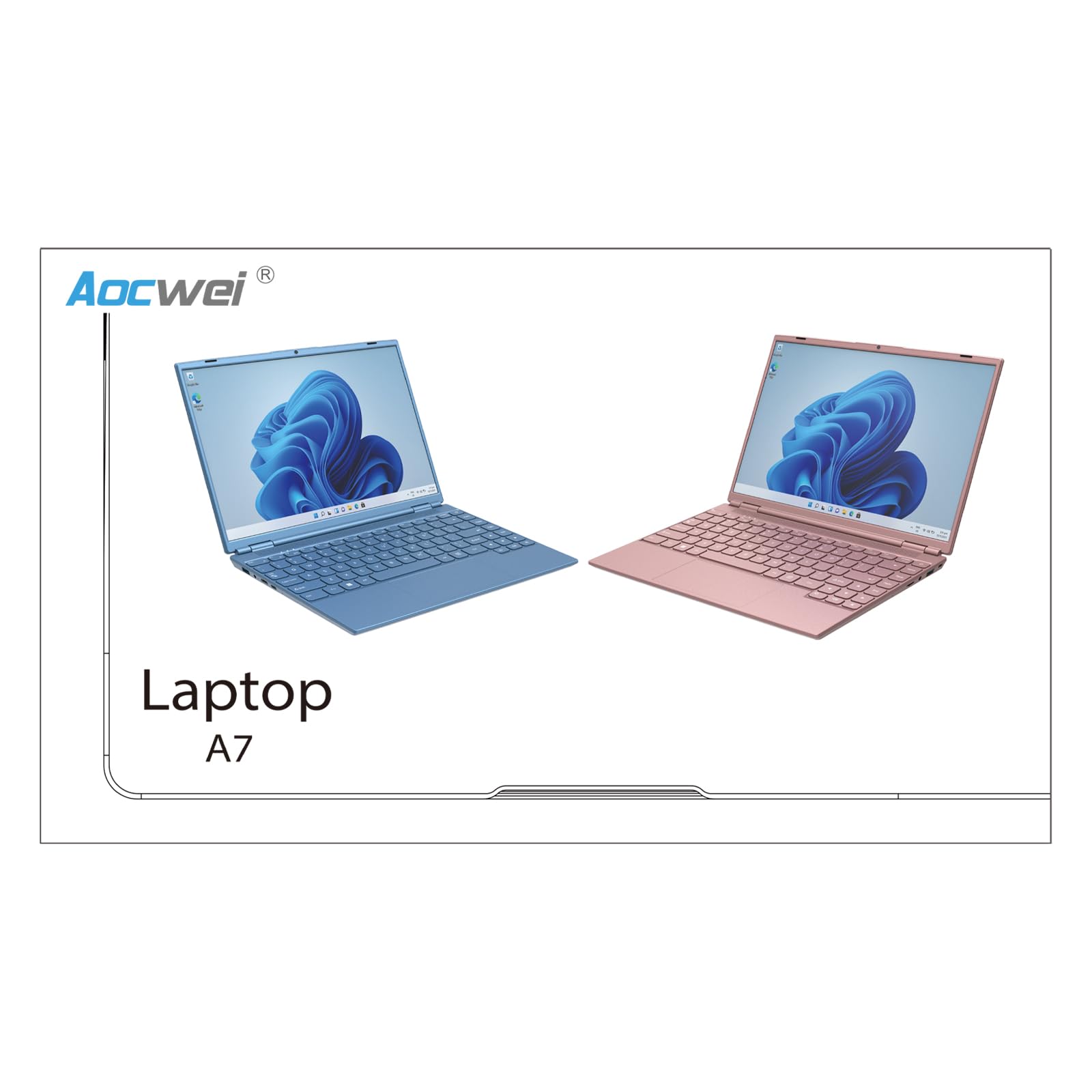 AOCWEI JSY Windows 11 Laptop - 14 Inch Notebook with Intel N5095 (Up to 2.9GHz), 8GB RAM, 256GB SSD + 1TB Expandable Storage, Dual WiFi, Cooling Fan, 1920x1200 2K FHD Display in Pink | Perfect for Work, Study & Entertainment