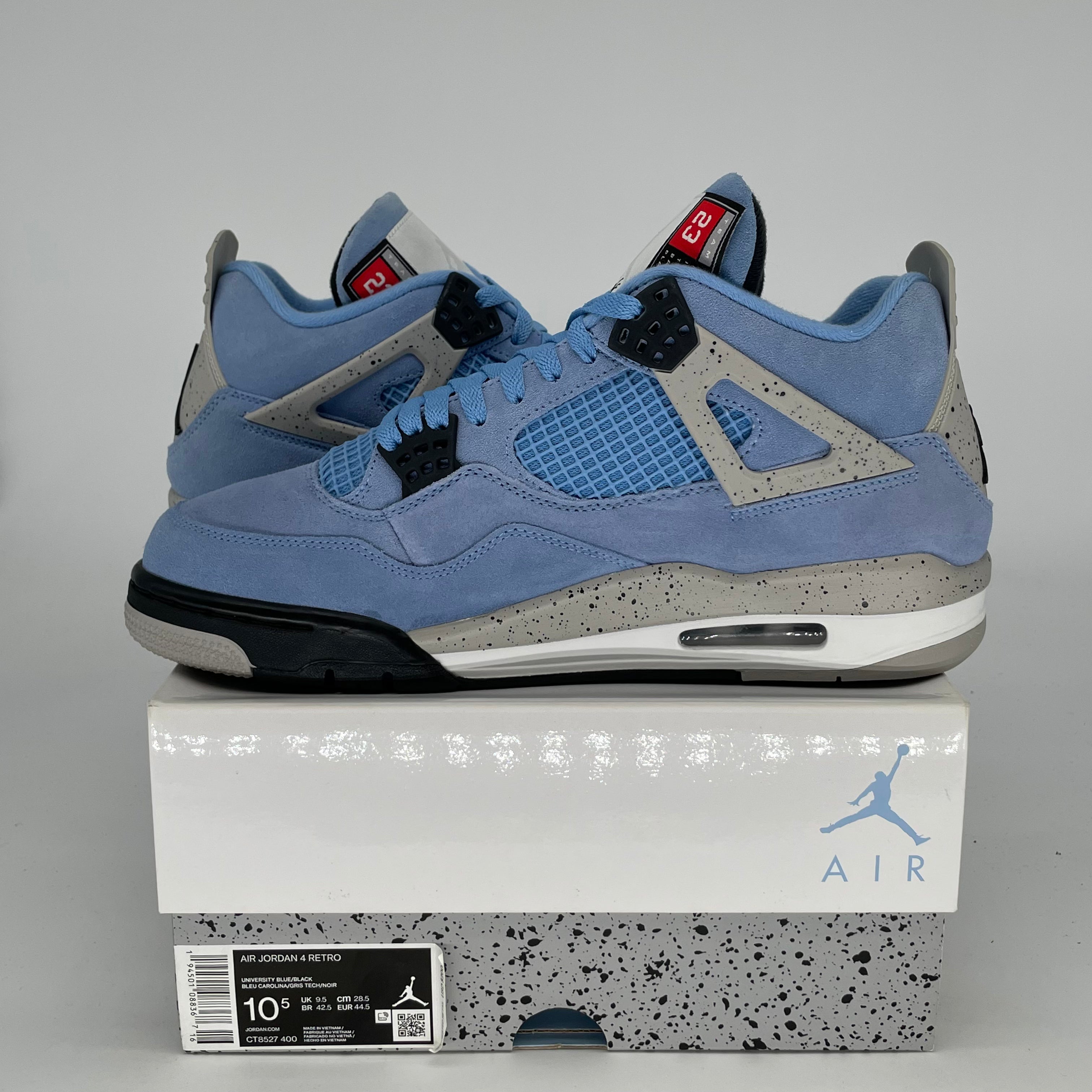 AIR JORDAN 4 UNIVERSITY BLUE Retro Sneakers - Men's Size 10.5/Women's Size 12 - Style Code CT8527-400 - Perfect for Basketball, Streetwear & Sneaker Collection