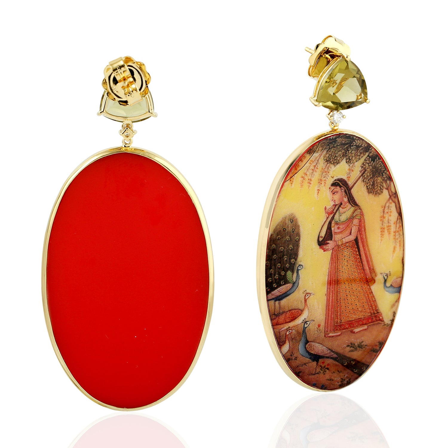 Lemon Quartz Bakelite Prong Diamond Dangle Earrings in 14K Yellow Gold - Elegant Vintage Jewelry for Women's Parties & Special Occasions