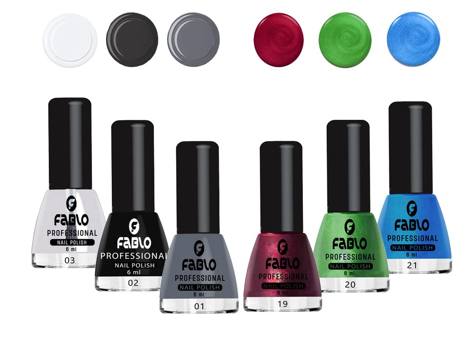 FABLO 6 Colors Nail Polish Set - Long Lasting Gel Nail Paint for Women - Summer & Winter Nail Art Kit (Shades 1-7) - Perfect for Home Manicures, Parties & Special Occasions