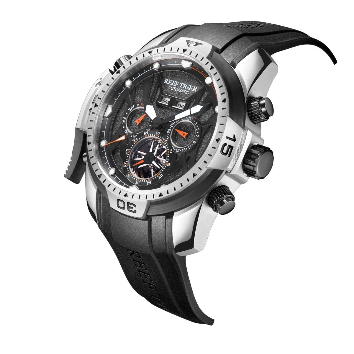 REEF TIGER Men's Military Sport Watch - Waterproof Stainless Steel Case with Durable Rubber Strap - RGA3532 - Perfect for Outdoor Adventures, Running & Tactical Use