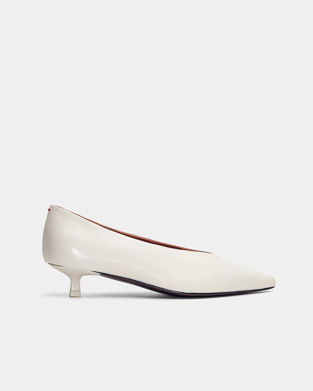 Elegant White Calfskin Leather Kitten Heel Pumps for Women - Perfect for Office, Wedding & Evening Events