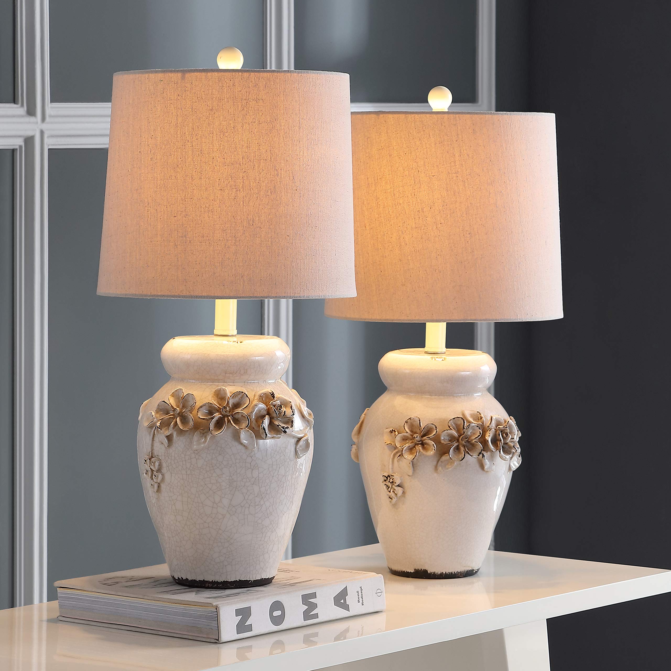 SAFAVIEH Marquesa Cream Vase Table Lamp Set of 2 - 24 Inch Modern LED Bedside Lighting for Bedroom, Living Room & Home Office - Includes Energy Efficient Bulbs (Perfect for Nightstands, Desks & Reading Nooks)