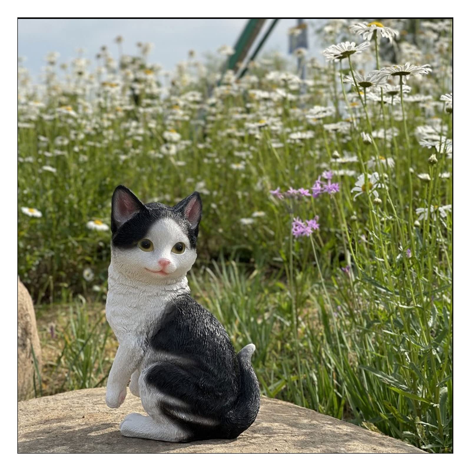 Cute Black and White Kitten Outdoor Garden Statue - LXING Cartoon Animal Lawn Decor for Patio, Yard & Garden - Perfect for Home, Lawn, and Outdoor Decorations