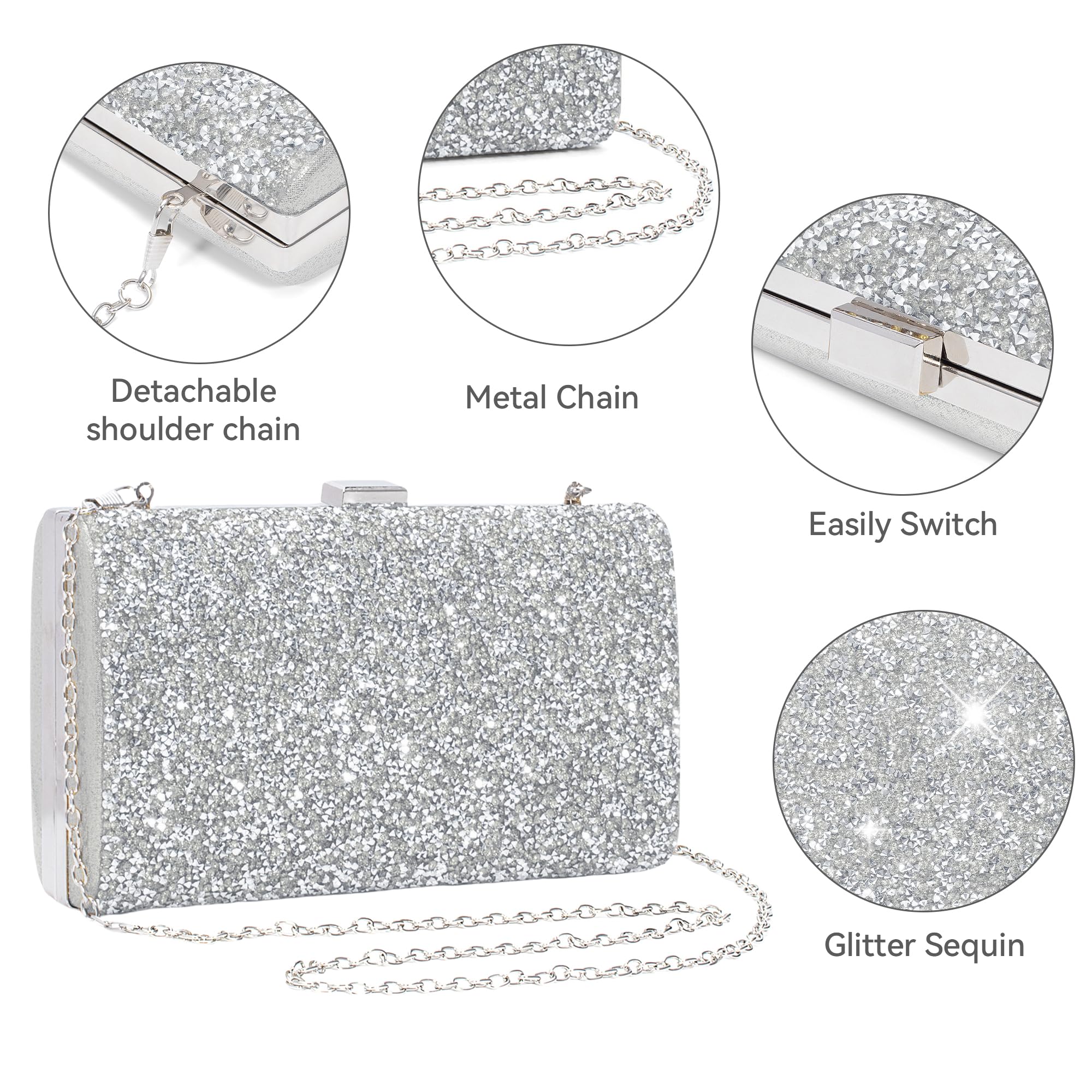 Sparkly Rhinestone Evening Clutch Bag for Women - Glitter Diamond Shoulder Handbag for Bridal Party, Prom, Wedding & Special Occasions