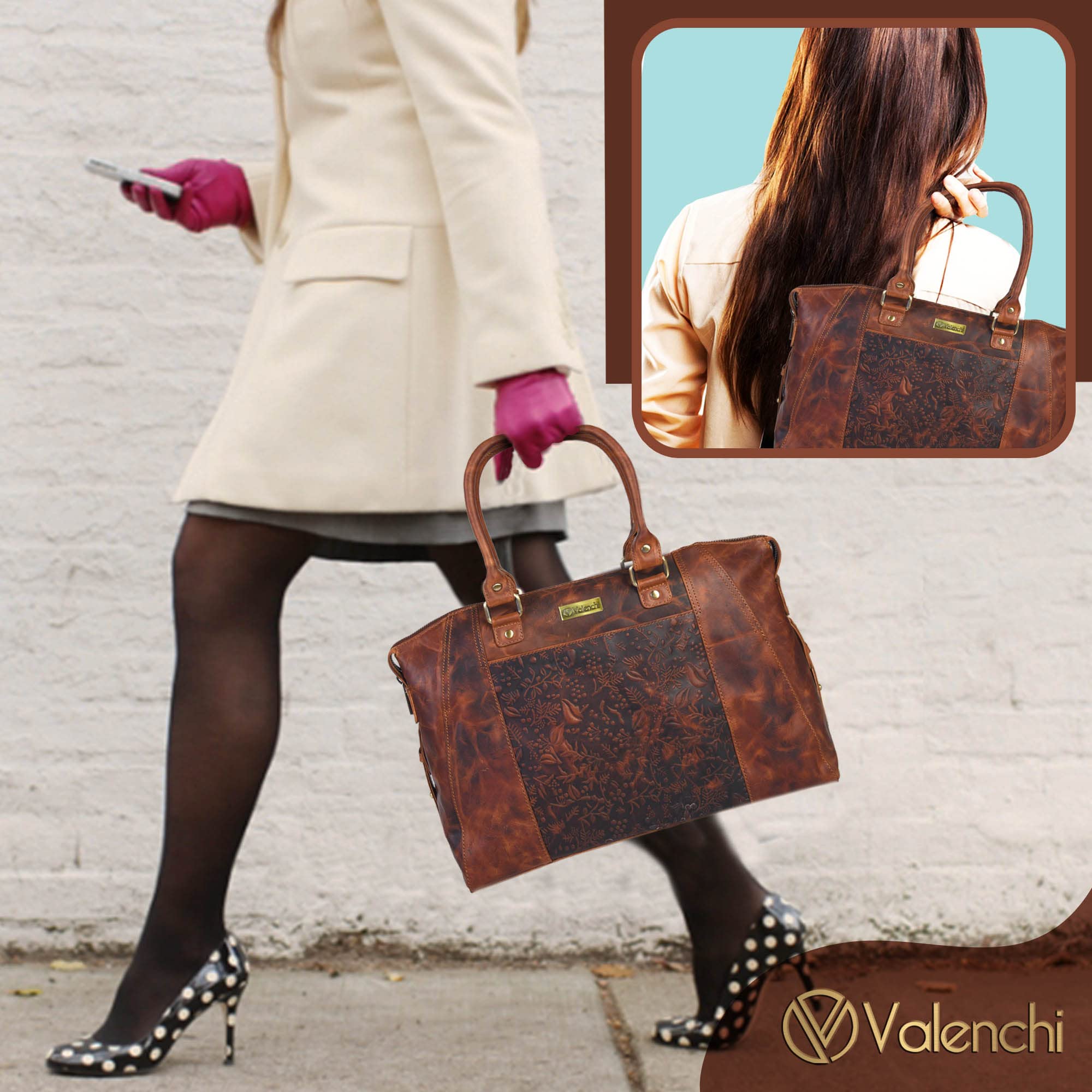 VALENCHI Genuine Leather Tote Bag for Women - Stylish Shoulder Handbag - Perfect for Work, Travel & Everyday Use - Fashionable Ladies Purse for Office, Commute & Weekend Outings