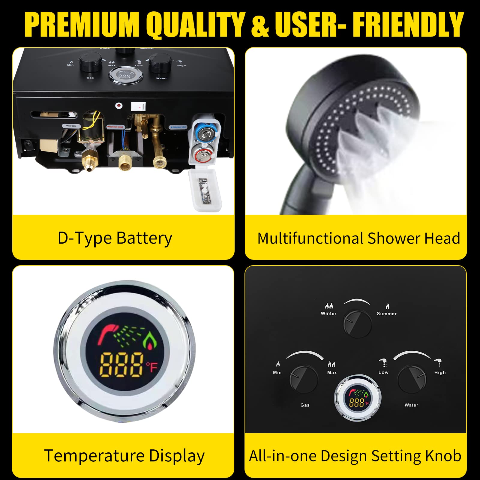 5.26GPM 20L Outdoor Portable Tankless Propane Water Heater with Digital Display - Instant Hot Water for Camping, RV, Boat Cabins & Off-Grid Living - Multi-Protection System for Safe Use