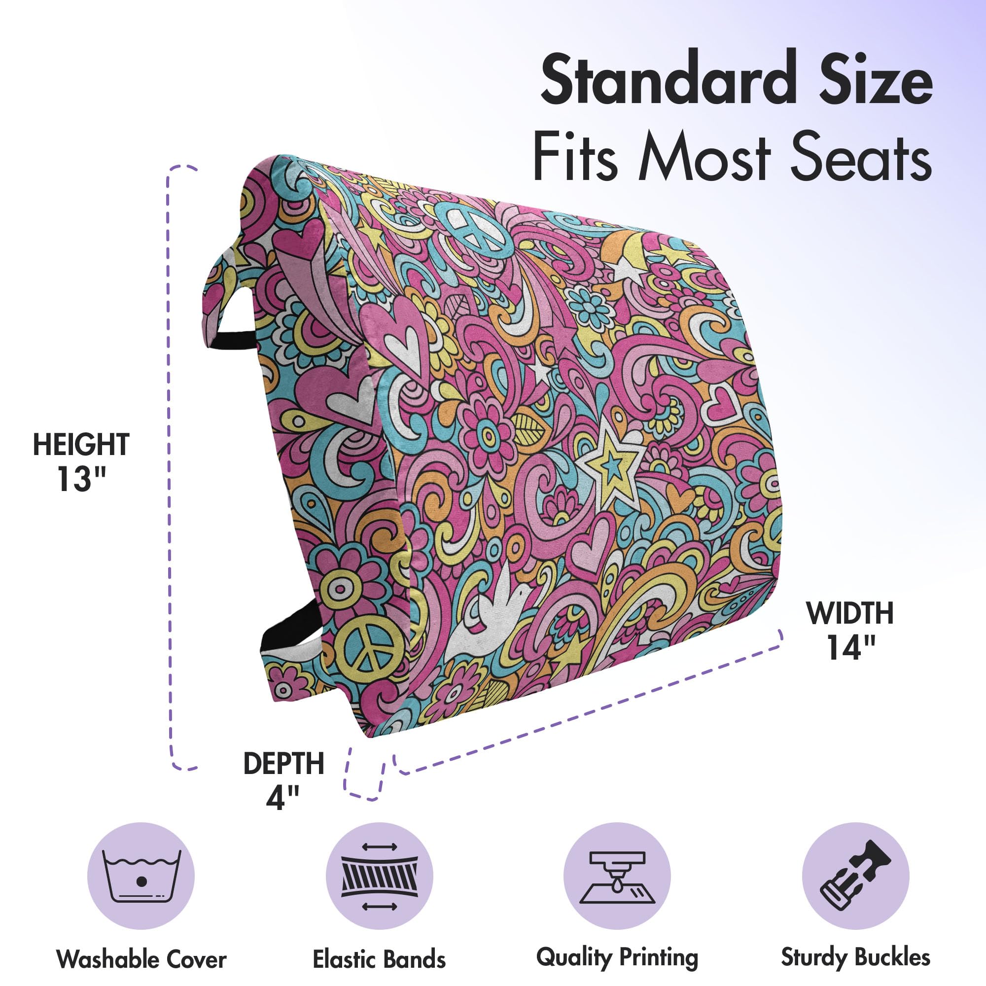 Ambesonne Groovy Lumbar Support Pillow - Psychedelic 60s Retro Pattern with Stars | High Density Foam for Office Chair & Car Seat | 14x13 Inch Multicolor Back Cushion | Perfect for Home Office, Gaming Chair & Long Drives