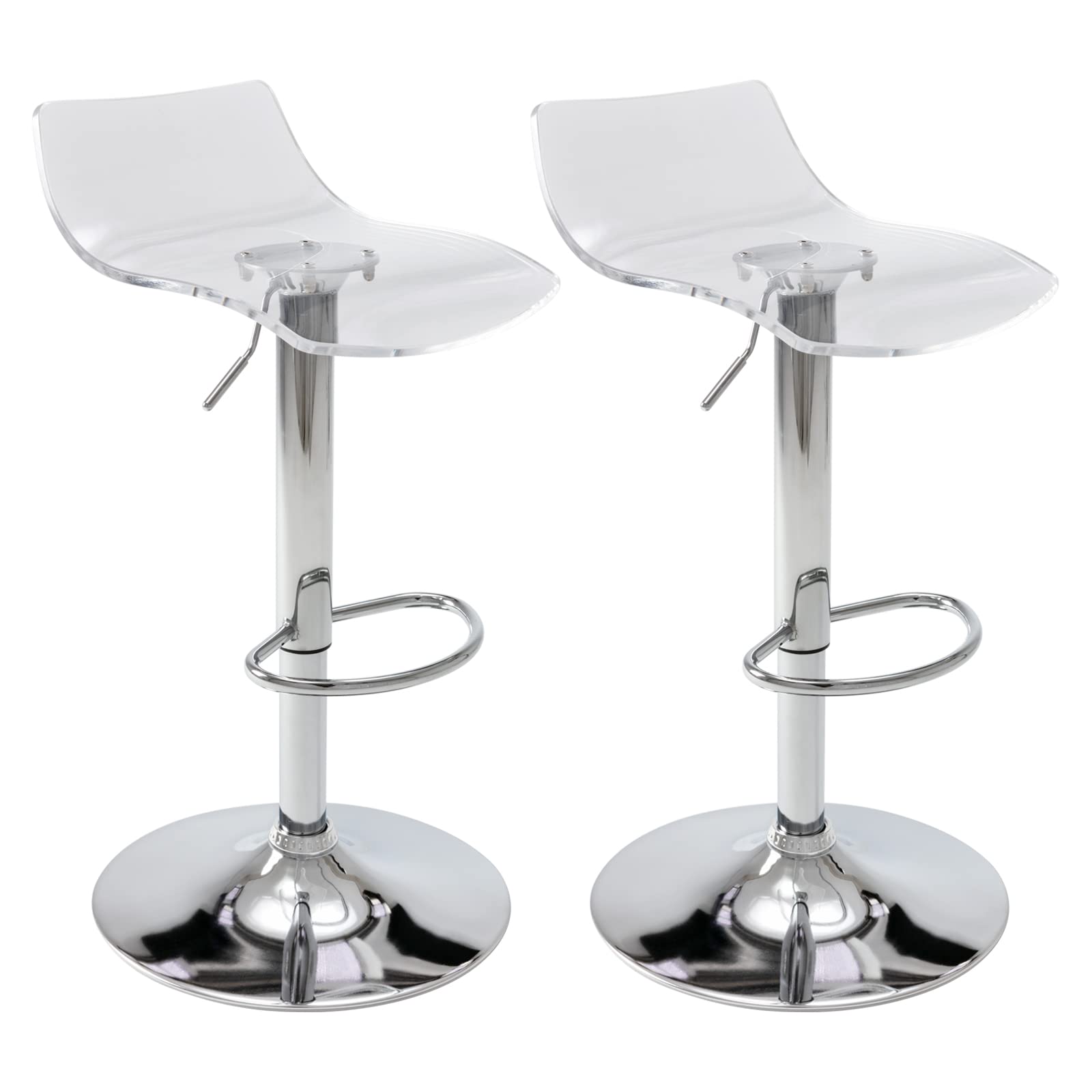 Brage Living Acrylic Bar Stools Set of 2 - Clear Transparent Swivel Adjustable Height Bar Chairs with Low Back, Modern Counter Stools for Kitchen Island, Dining Room, Home Bar, Cafe & Pub Decor