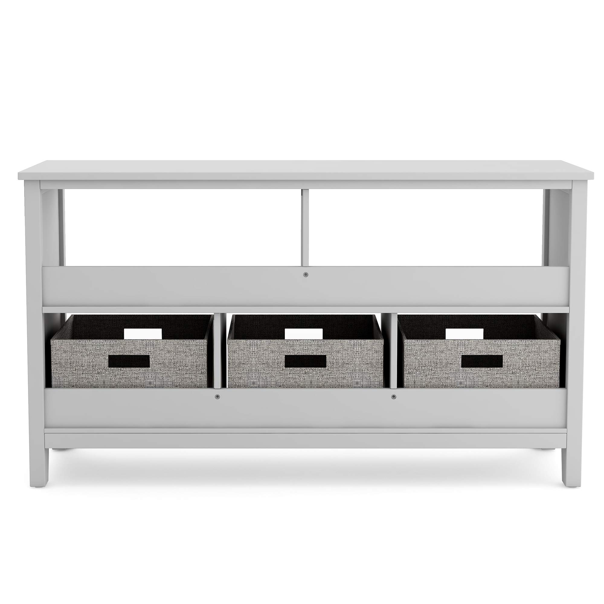 Martha Stewart Kids' Low Bookcase 24 Inch - Gray Wooden Storage Organizer with Fabric Bins for Playroom, Bedroom & Nursery | Space-Saving Kids Furniture for Books, Toys & Organization