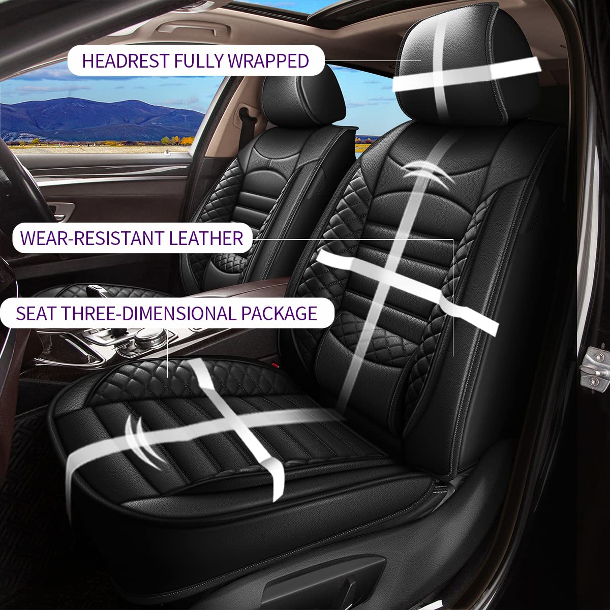 Premium Universal Waterproof Leather Car Seat Covers Full Set - Fits Most Sedans, SUVs & Vehicles (Black) - Perfect for Road Trips, Daily Commutes & Car Protection