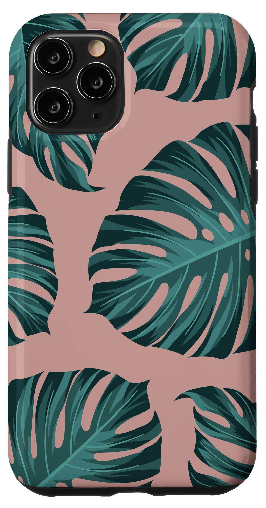 iPhone 11 Pro Case - Tropical Monstera Leaf Design, Pink Summer Pattern Phone Cover for Women, Perfect for Vacation & Beach Outings